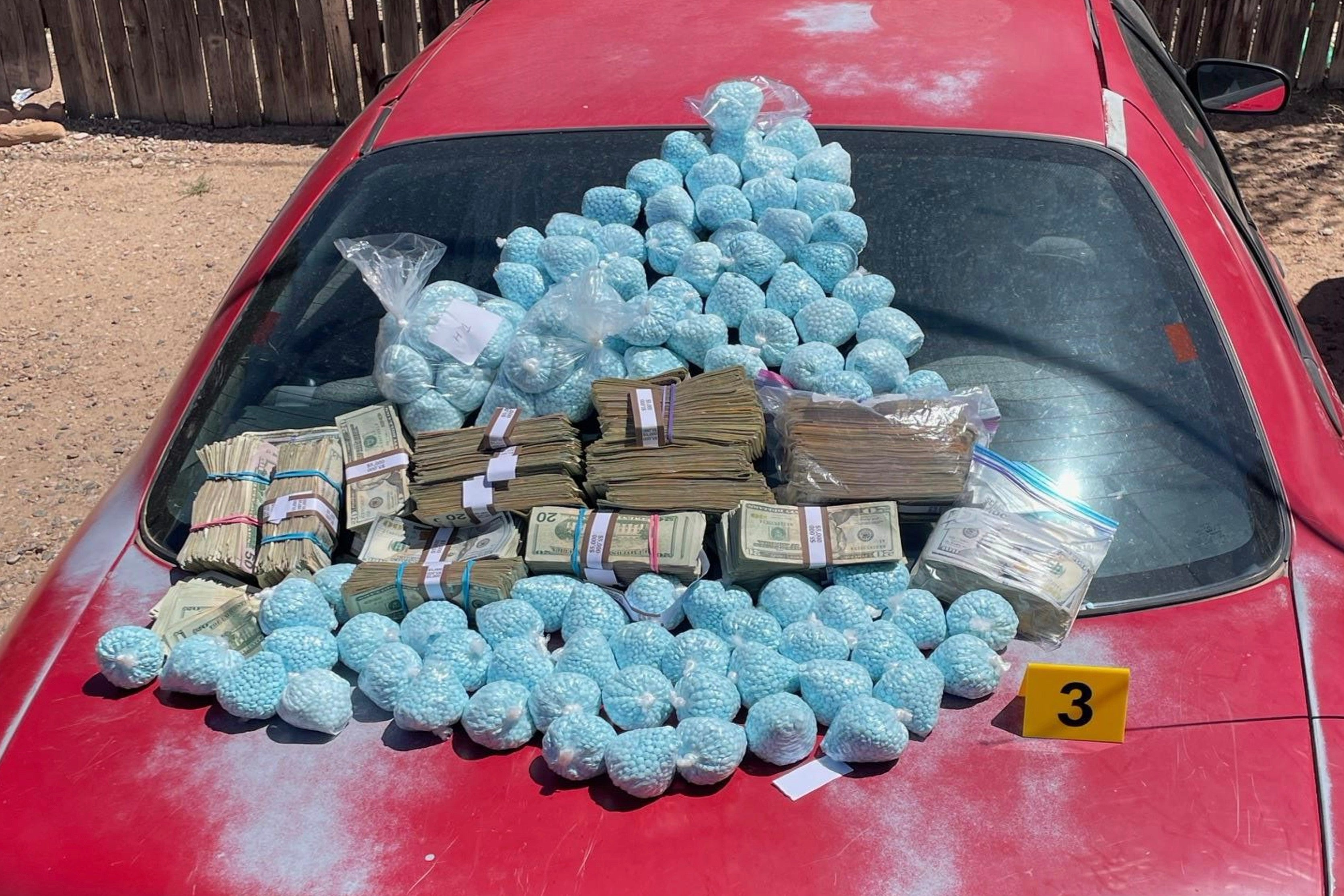 This photo provided by the U.S. Drug Enforcement Administration shows pills containing fentanyl which were seized by the DEA in New Mexico