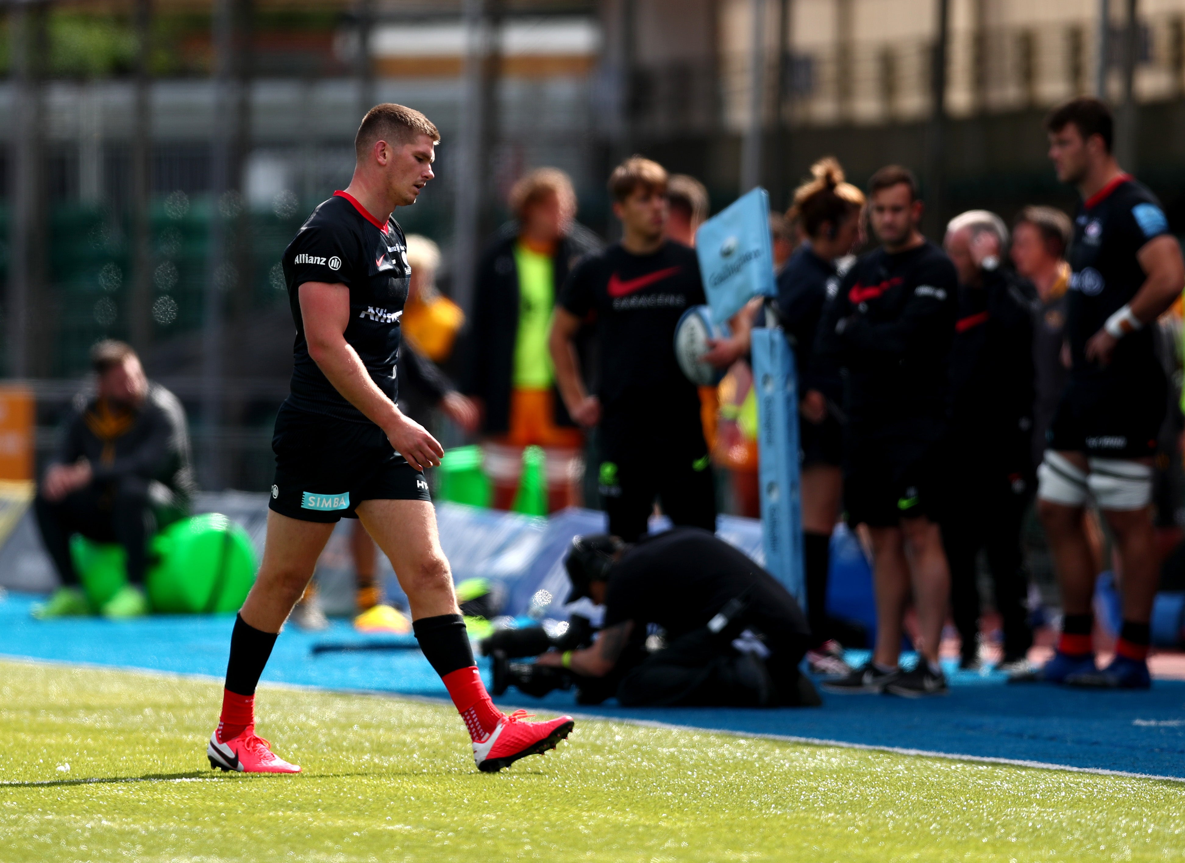 Owen Farrell walks away after being sent off