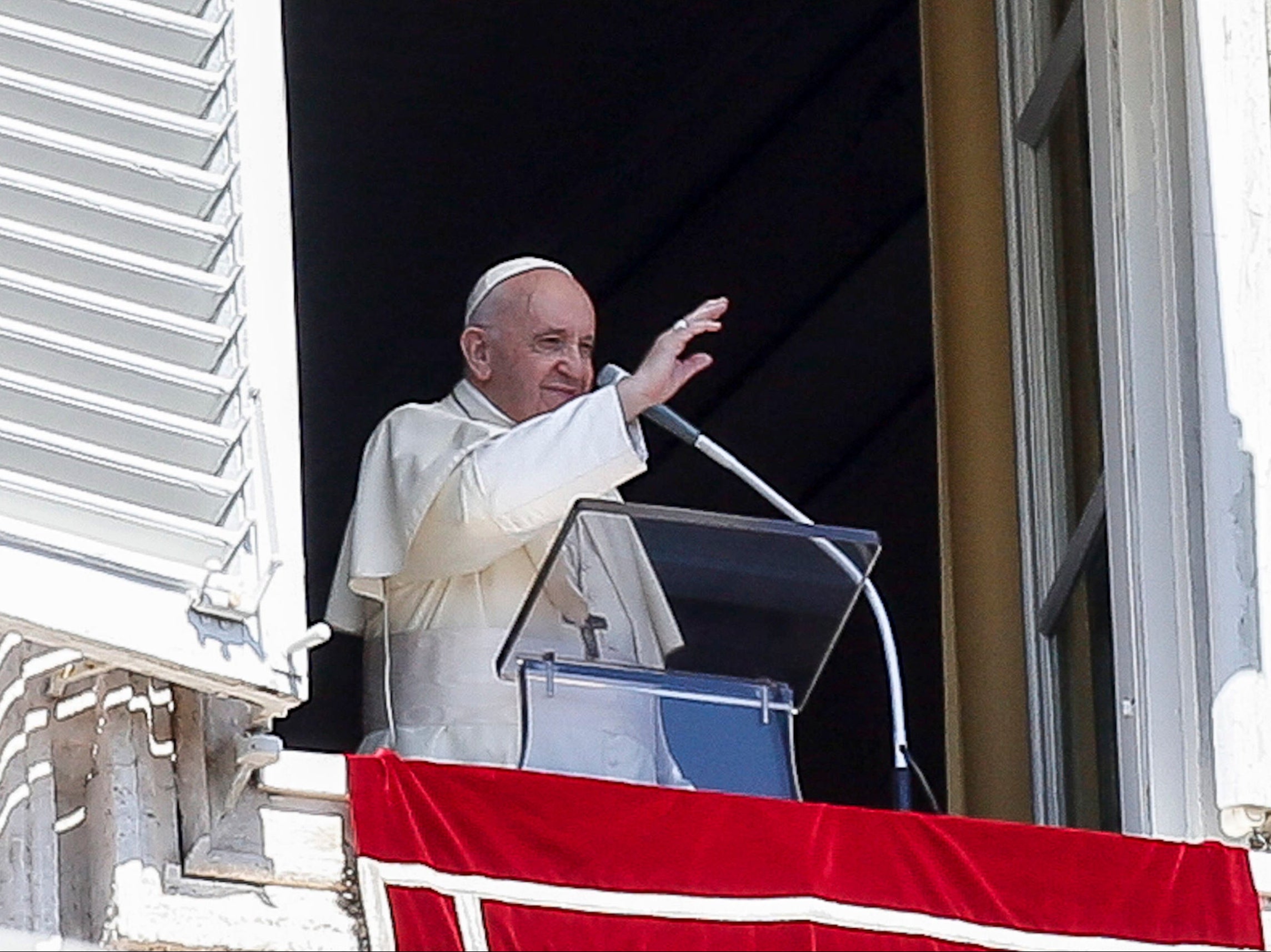 Pope Francis speaks from the window of his office at Saint Peter's Square in Vatican City