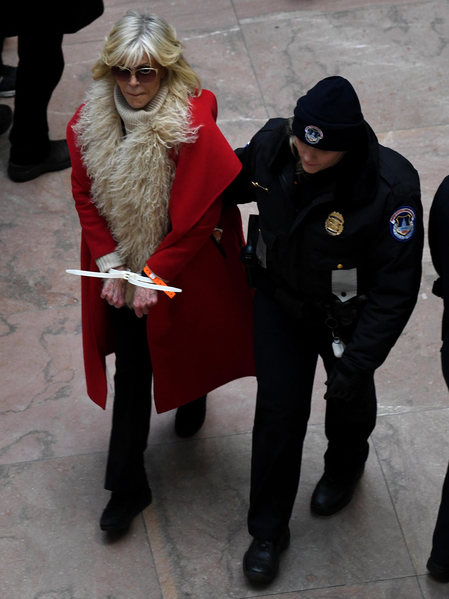 Fonda is arrested for civil disobedience at the Hart Senate Office building on Captiol Hill