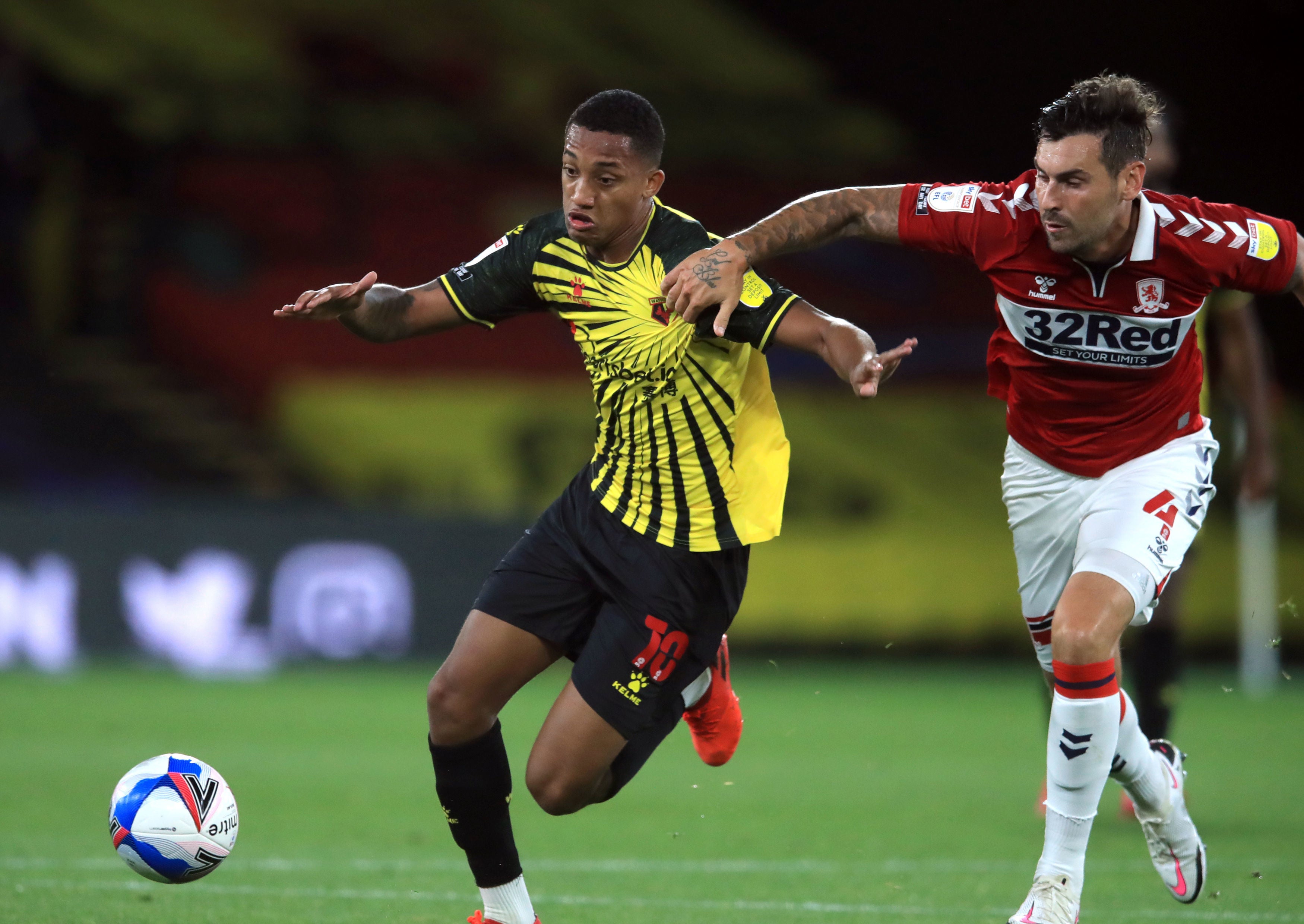 Joao Pedro takes on the Boro defence