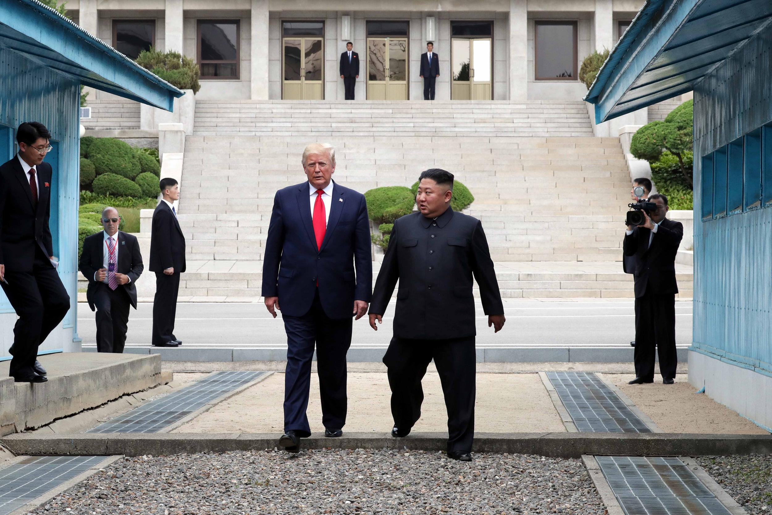 President Donald Trump inside the demilitarised zone with North Korea leader Kim Jong-un