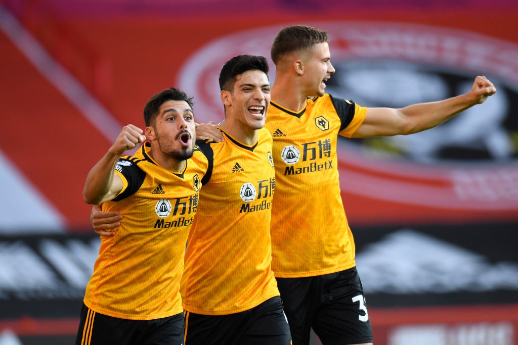 Wolves celebrate their early goal against Sheffield United