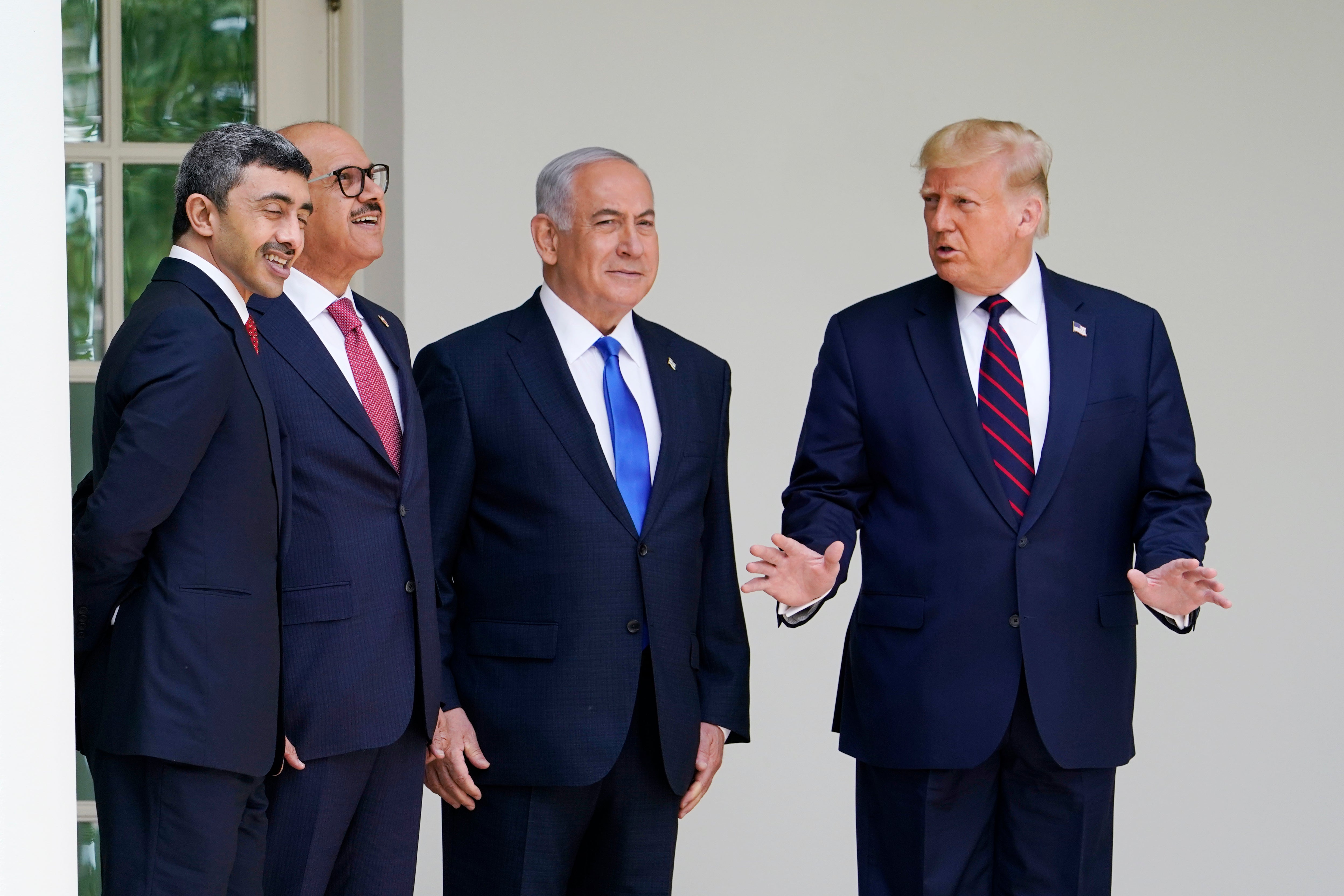 Donald Trump, Benjamin Netanyahu, and the foreign ministers of Bahrain and UAE at the White House on Tuesday