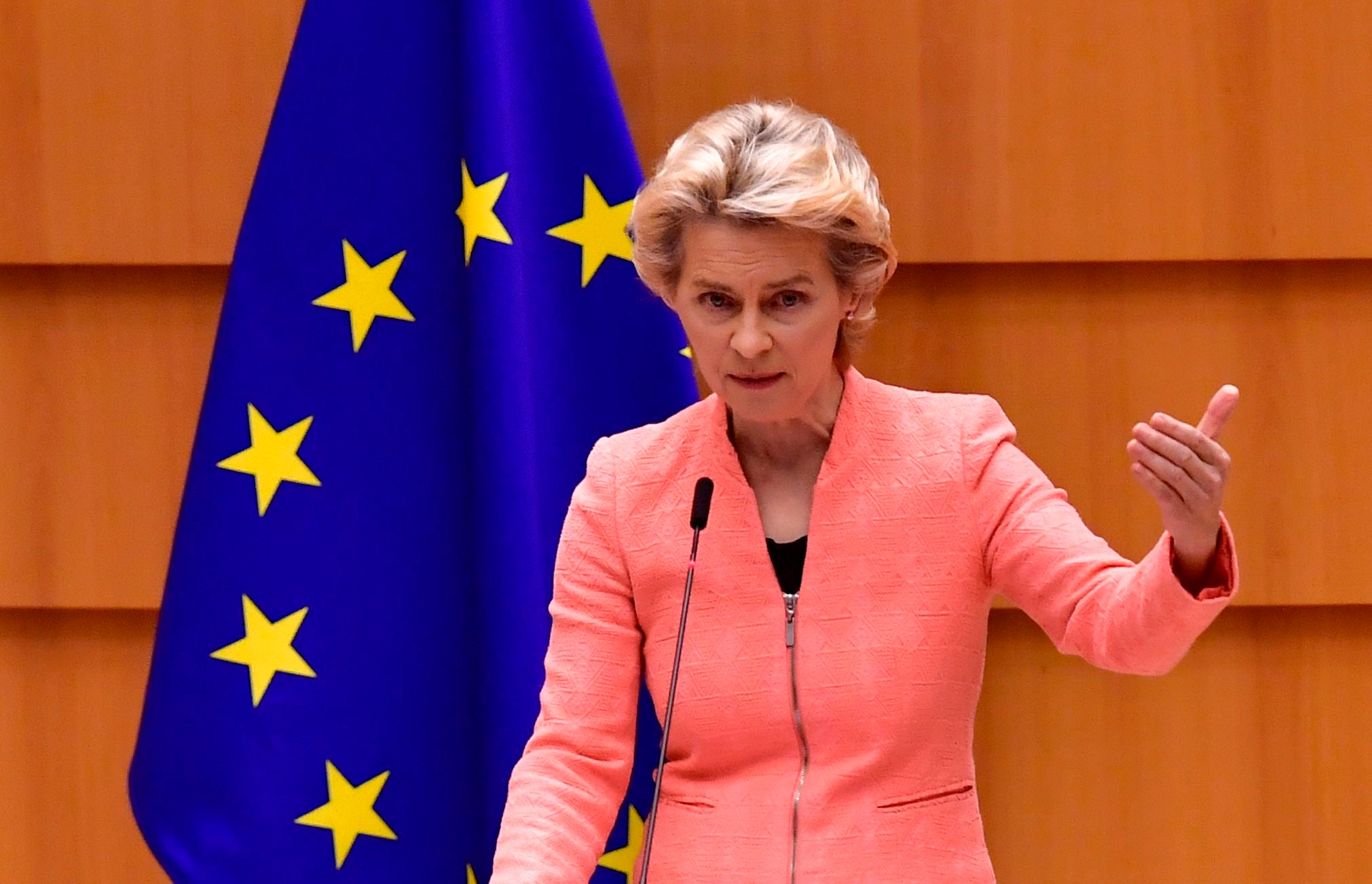 Ursula von der Leyen speaking at the European Parliament