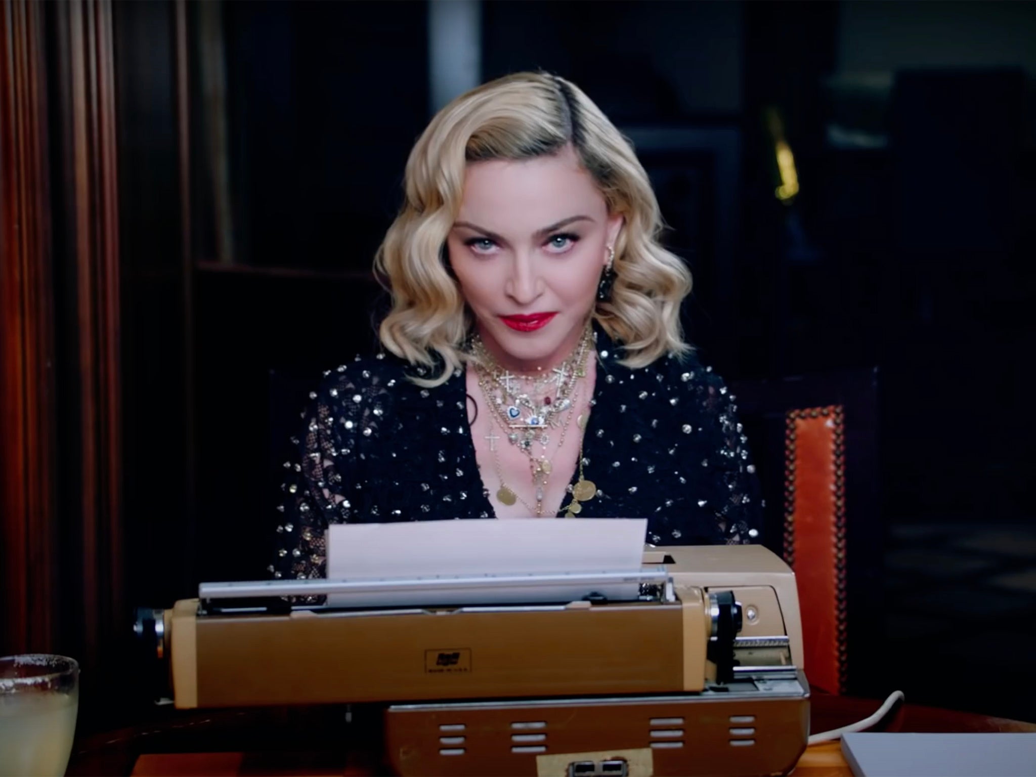 Madonna at her typewriter announcing her Madame X tour in 2019