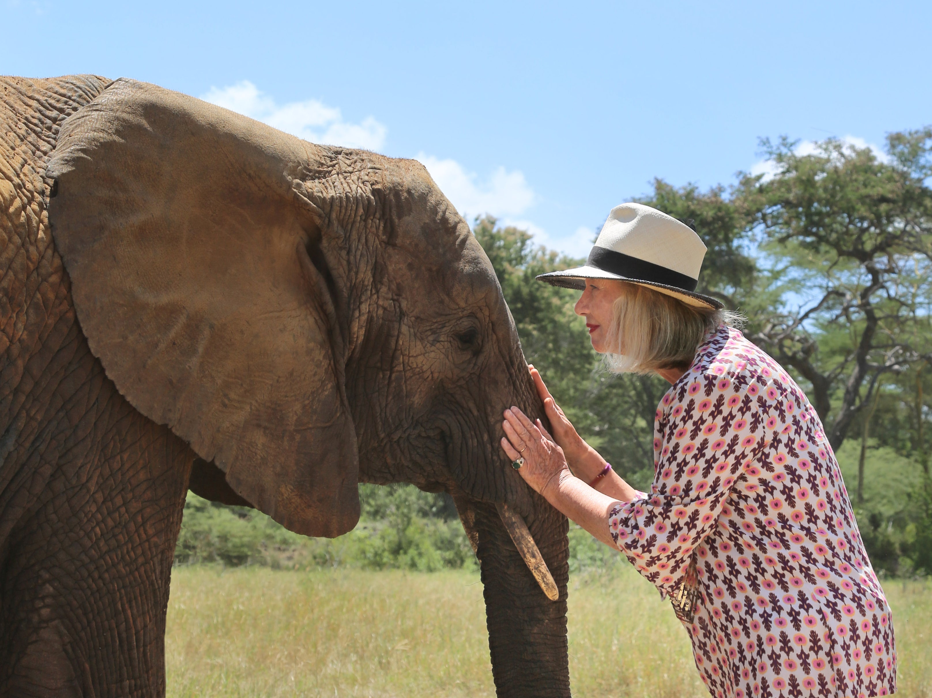 Sylvie Chantecaille meets an elephant in Kenya