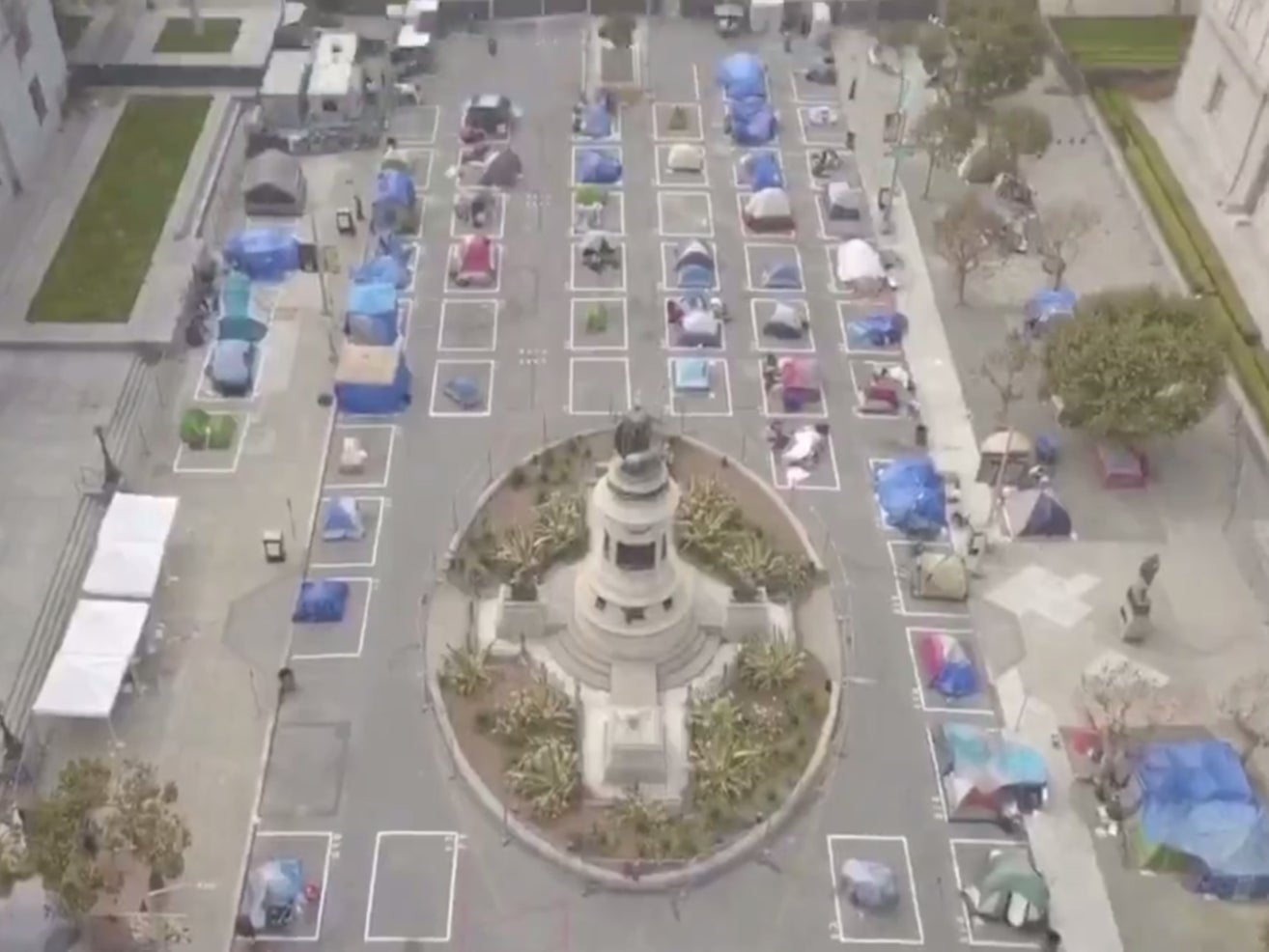 A homeless encampment site across from San Francisco's City Hall