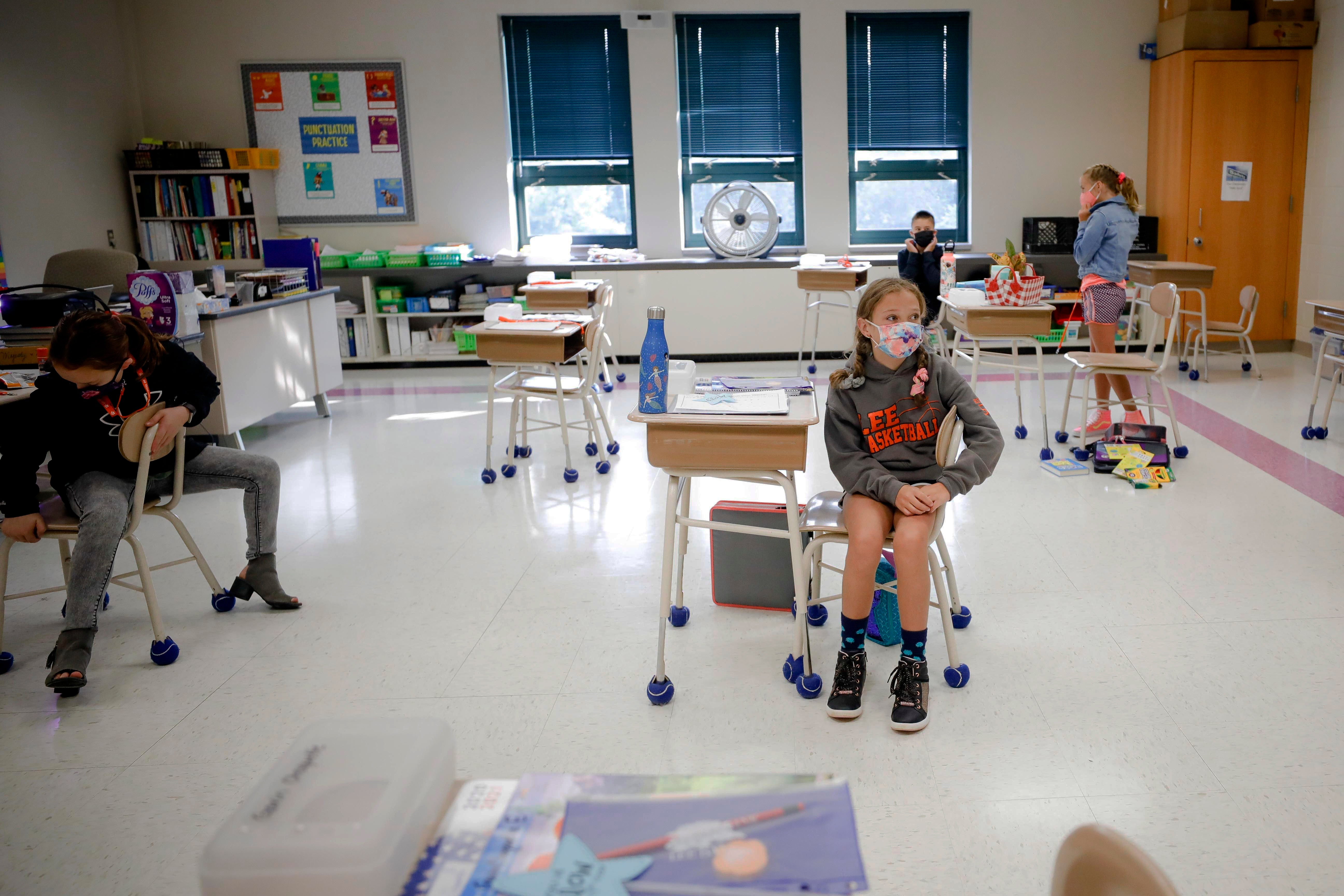 Children socially distance at school