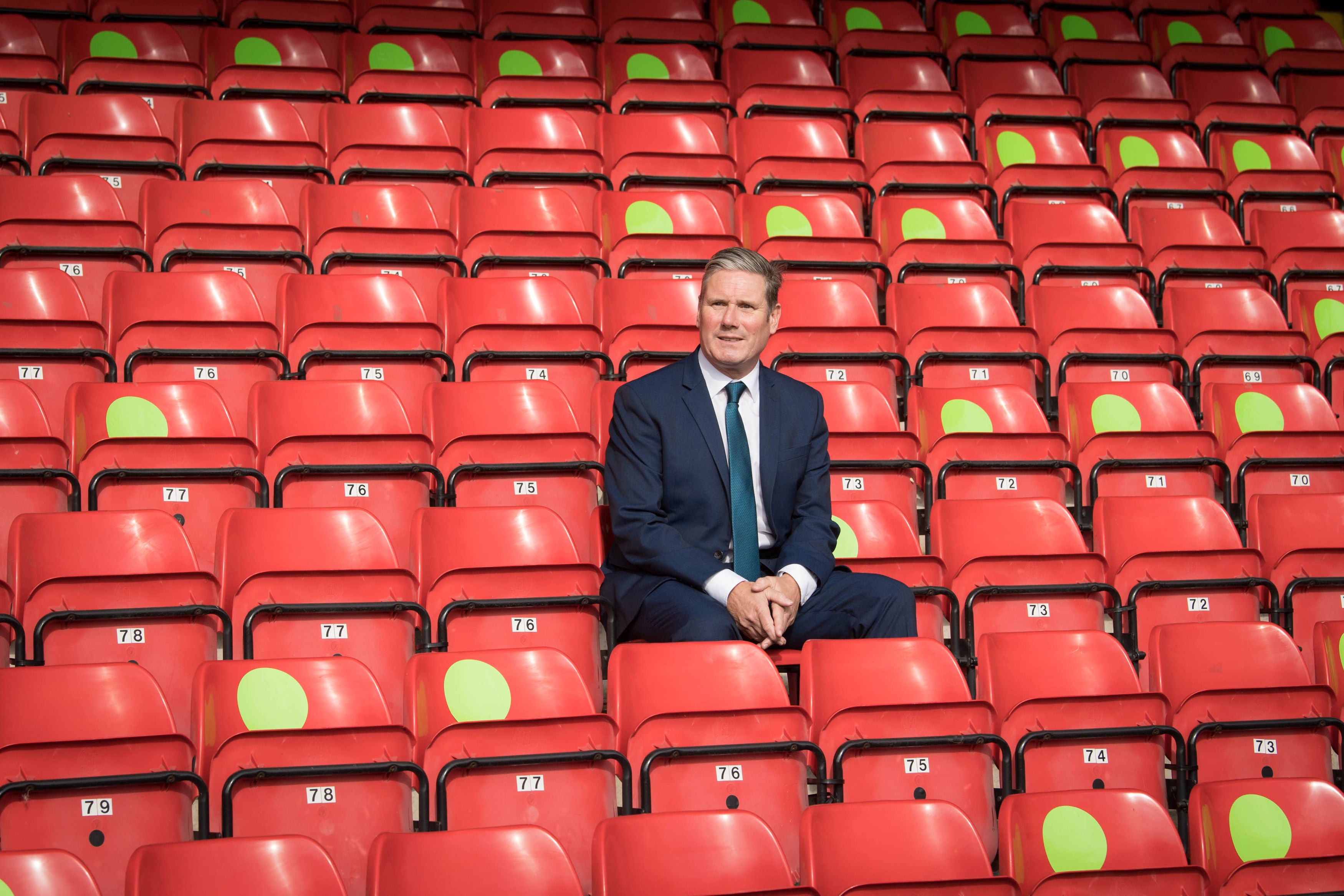 Labour Leader Sir Keir Starmer during a visit to Walsall football club's Banks Stadium to learn about their community work during the pandemic and discuss efforts to reopen sports stadiums in a Covid-secure way