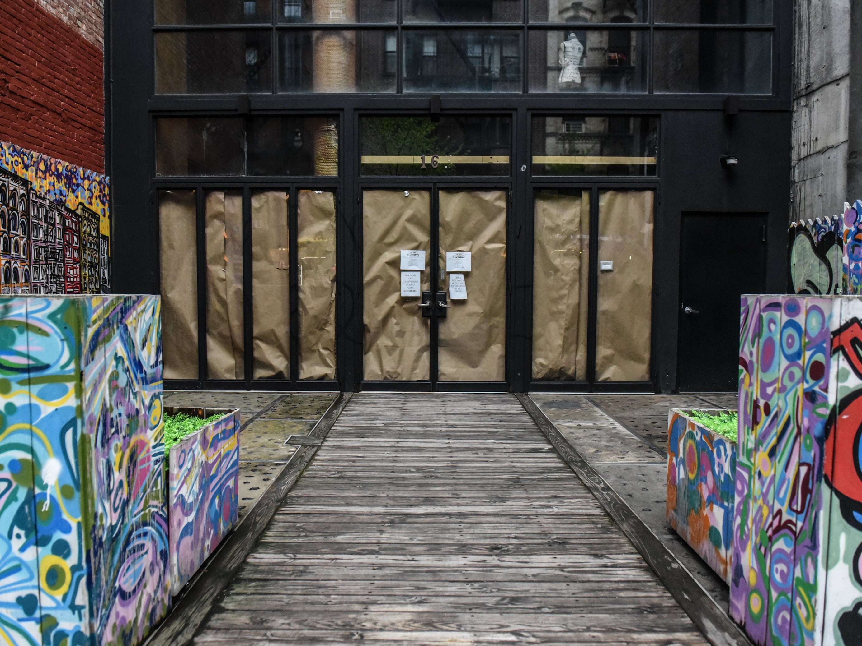 A closed hotel is seen in the Lower East Side neighbourhood in New York City