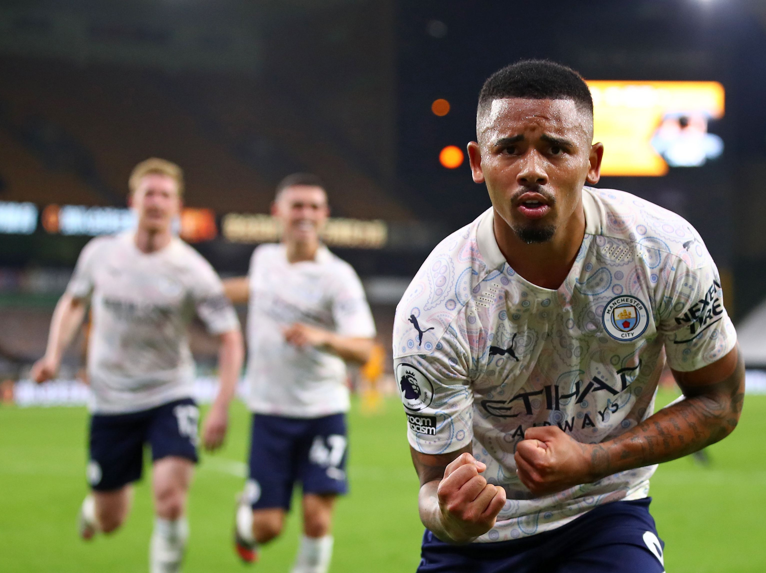 Gabriel Jesus (right), Phil Foden (centre) and Kevin De Bruyne scored for Man City