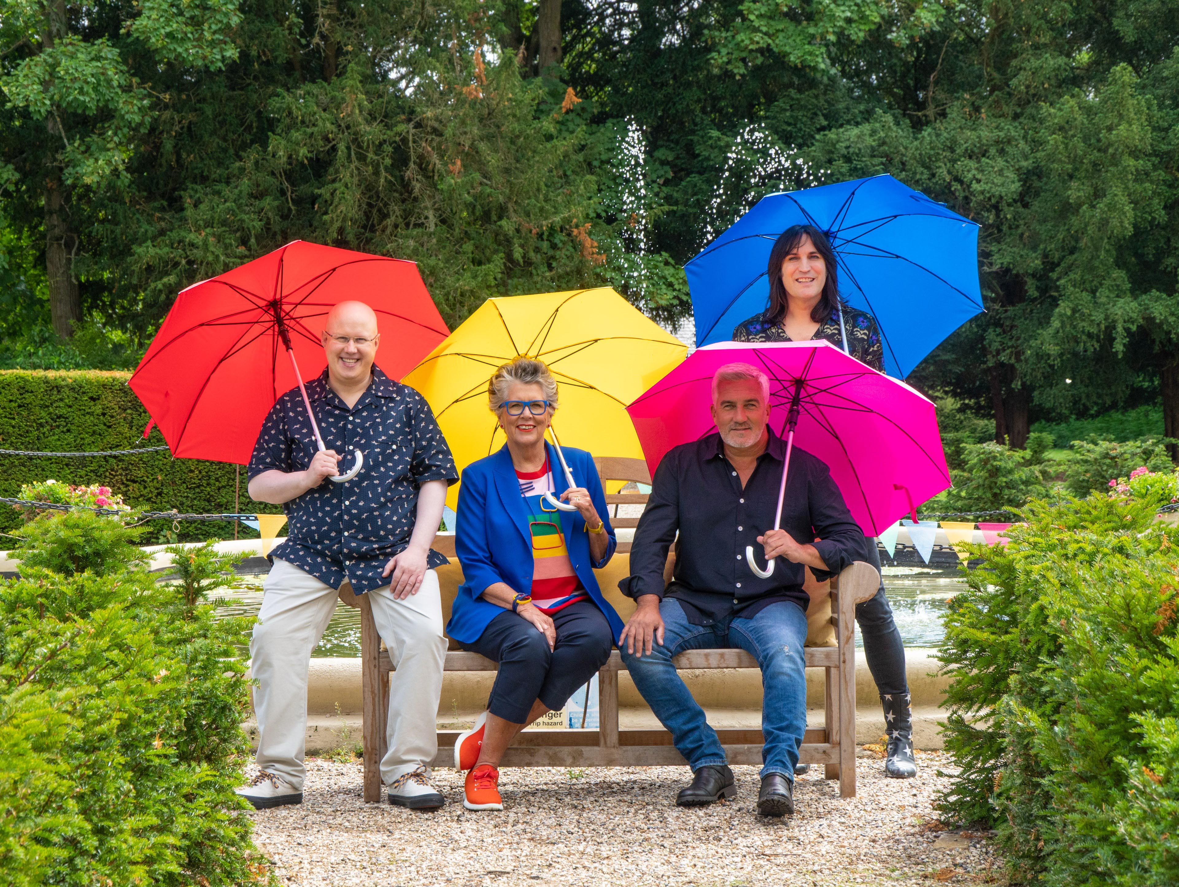 Bake Off presenters Matt Lucas, Prue Leith, Paul Hollywood and Noel Fielding