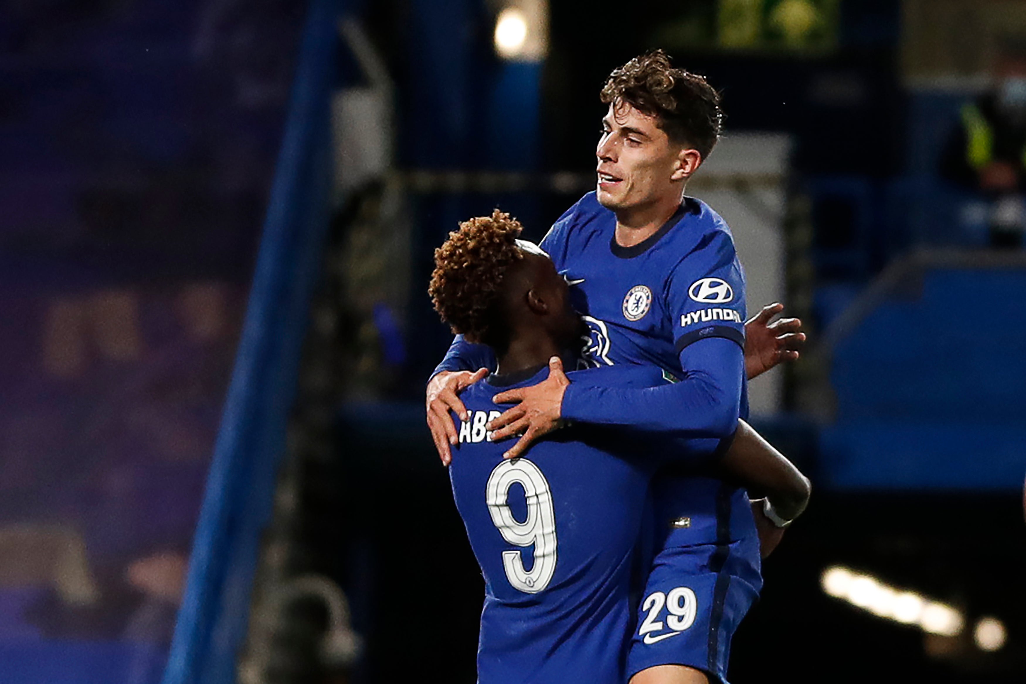 Tammy Abraham and Kai Havertz (right) both netted