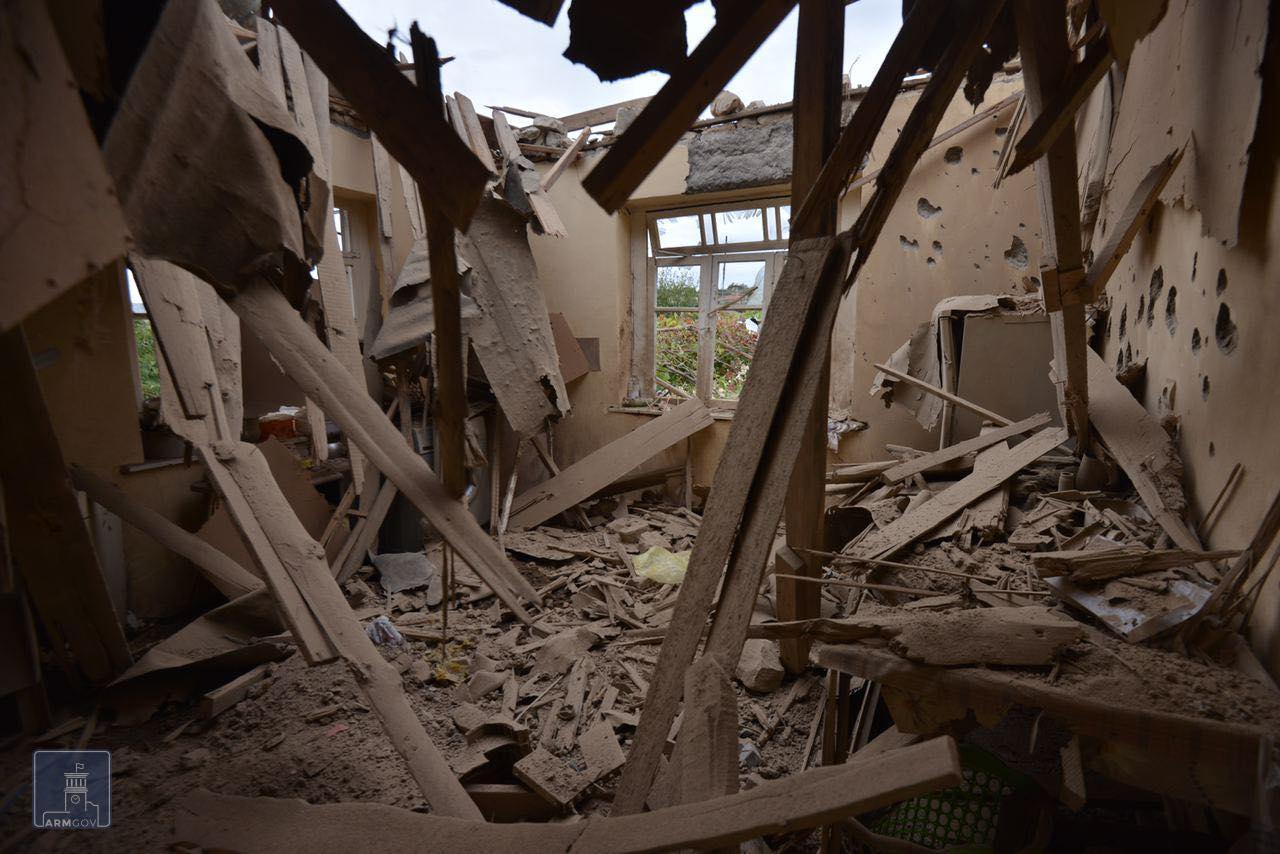 A house is damaged by shelling in Nagorny Karabakh region