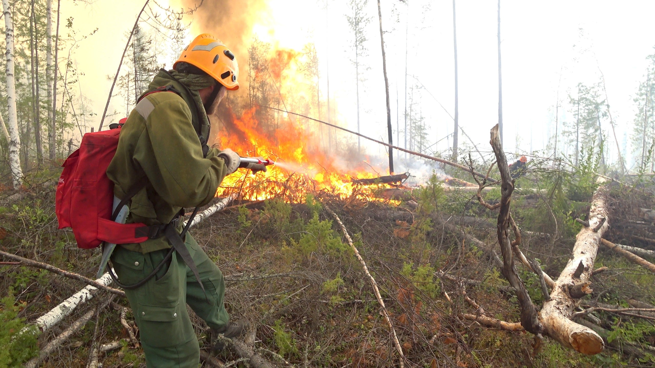 Firefighters tackle a blaze in northern Russia