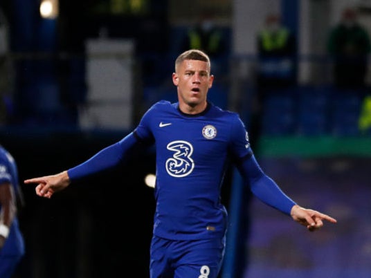 Ross Barkley celebrates scoring against Barnsley