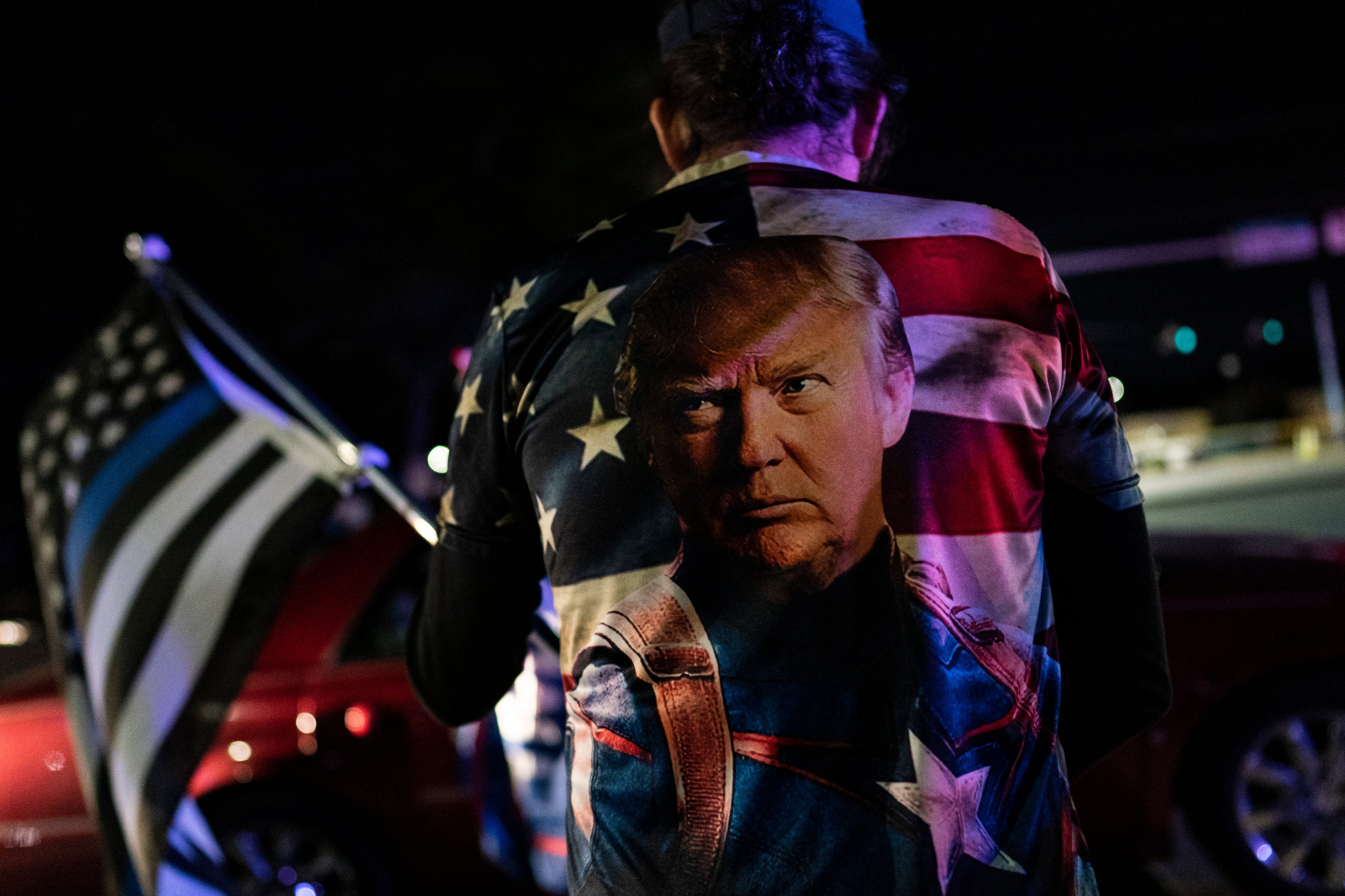 Supporters of US President Donald Trump rally outside Walter Reed National Military Medical Center