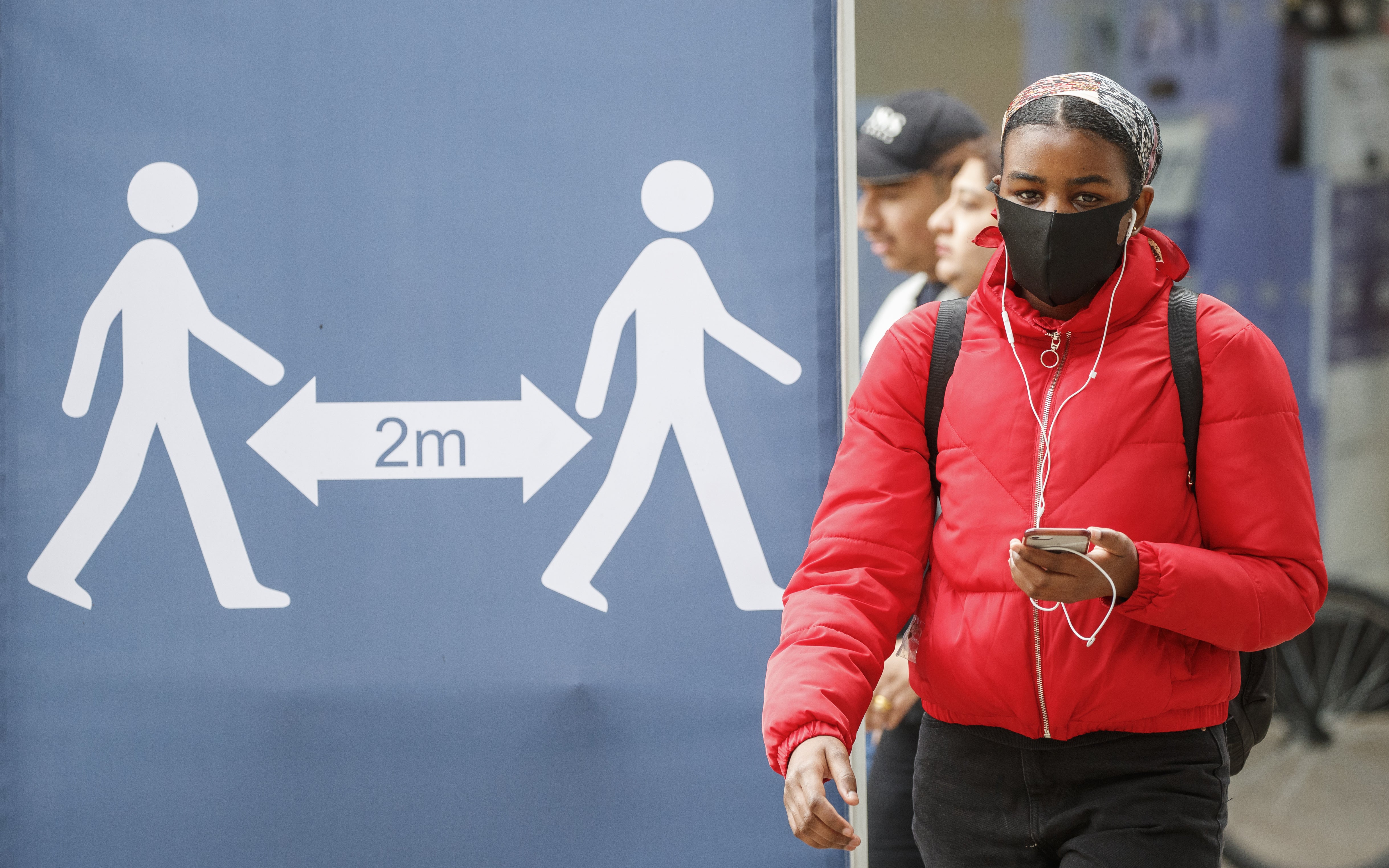 A social distancing sign is pictured in Leeds, England.&nbsp;