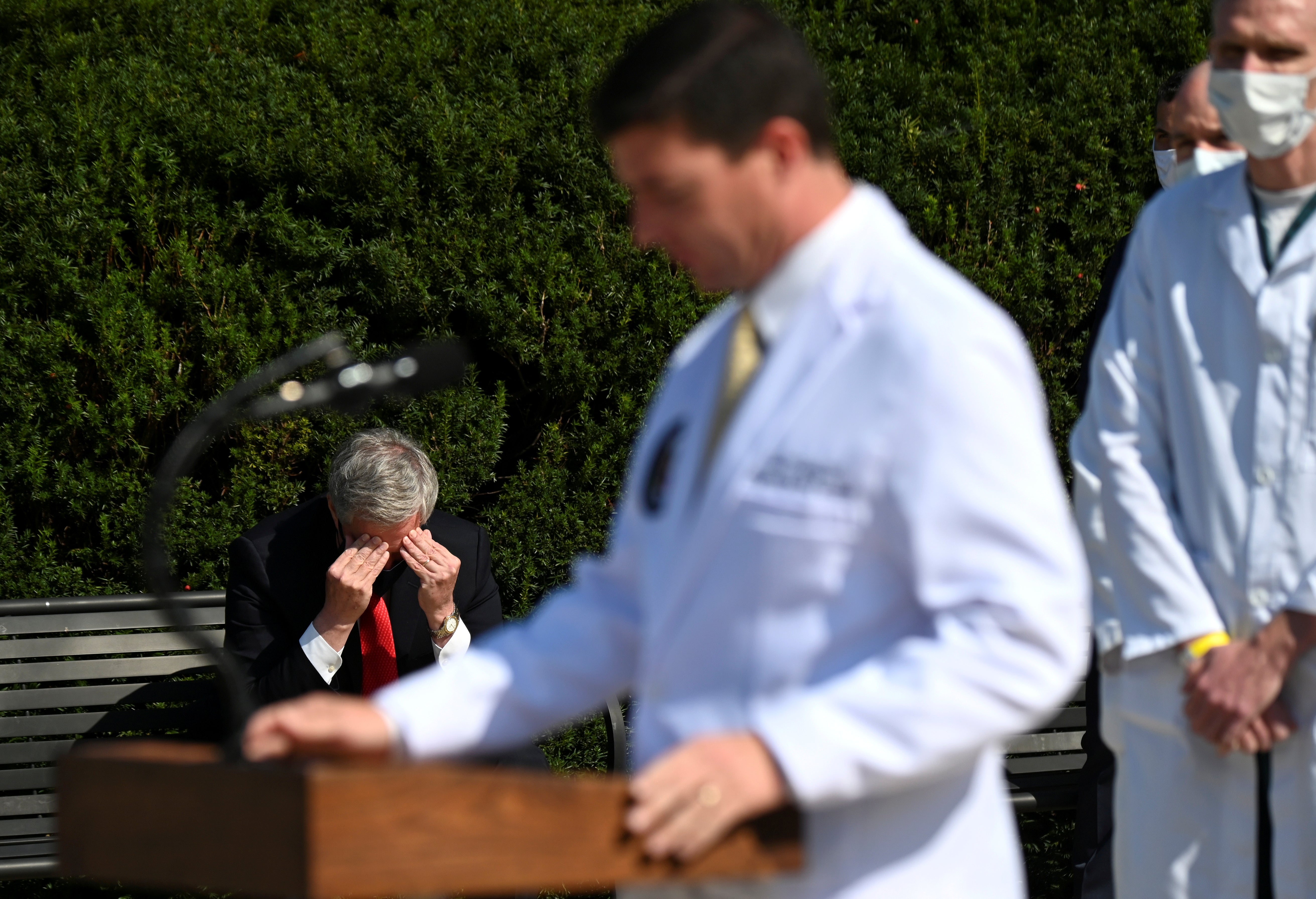 White House Chief of Staff Mark Meadows pictured during Sunday's briefing on the health of the president