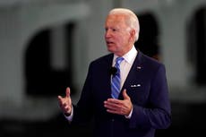 Biden news – live: Ex-VP condemns Trump’s ‘macho’ Covid response and says ‘masks matter’