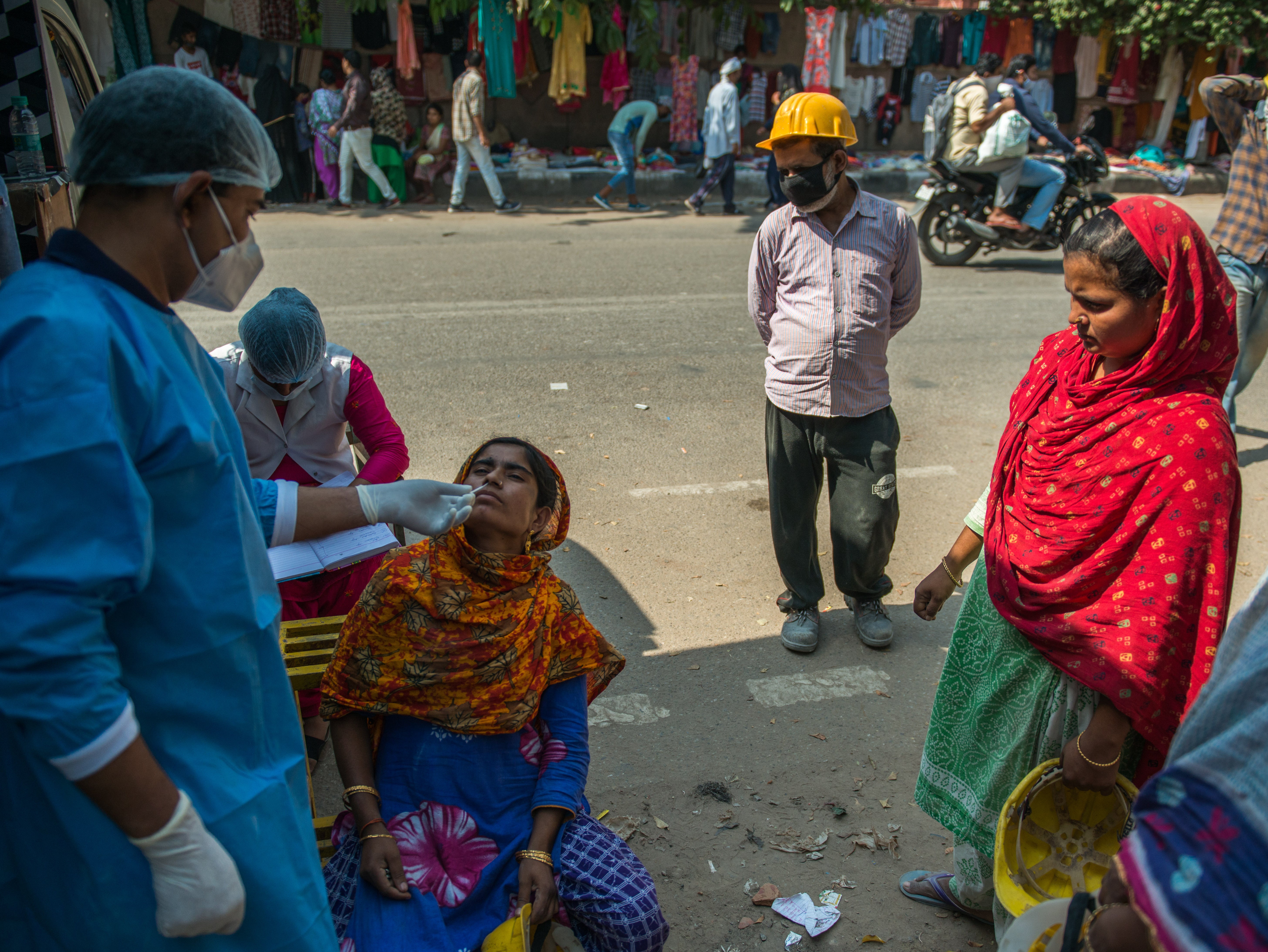 Rapid antigen testing in New Delhi. One-third of frontline doctors and nurses are depressed and anxious