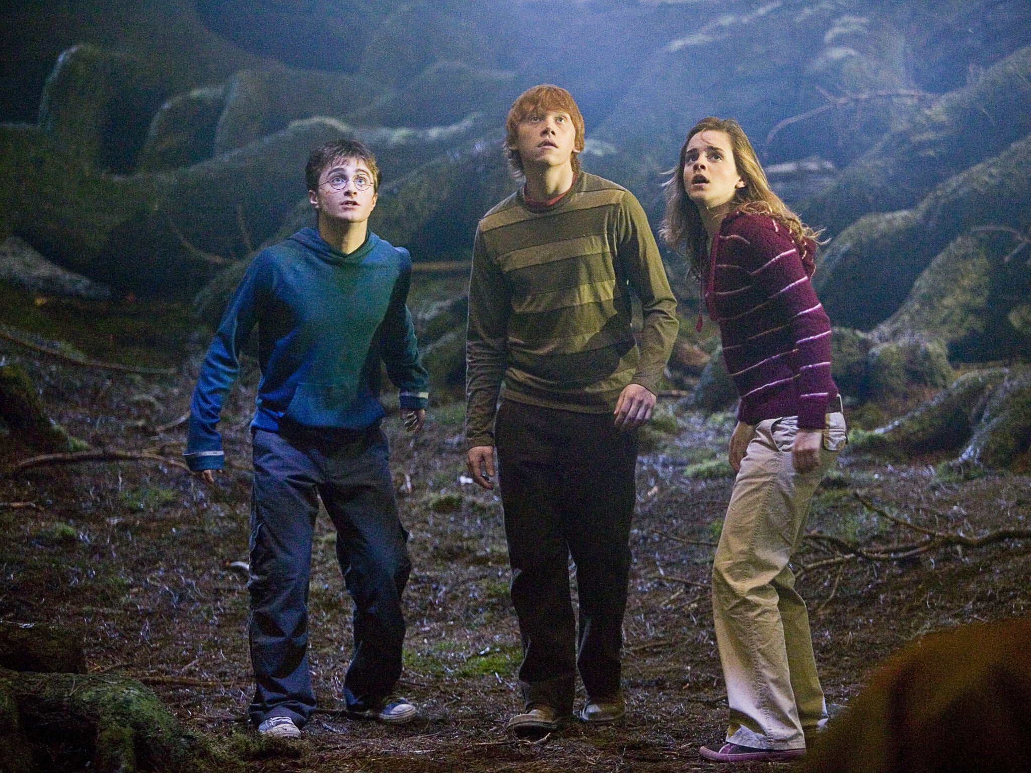 Harry (Daniel Radcliffe), Ron (Rupert Grint) and Hermione (Emma Watson) in ‘Prisoner of Azkaban'