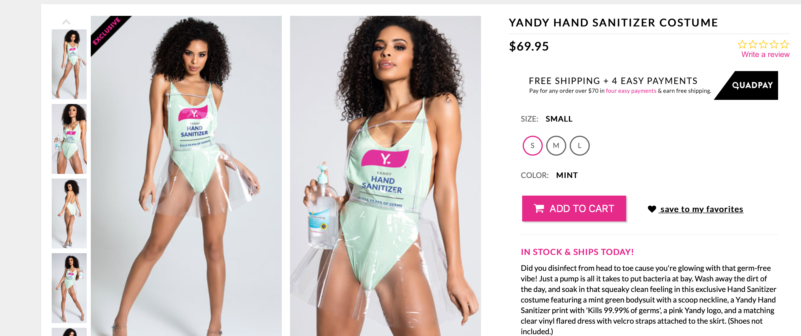 Yandy is selling a hand sanitiser costume for Halloween