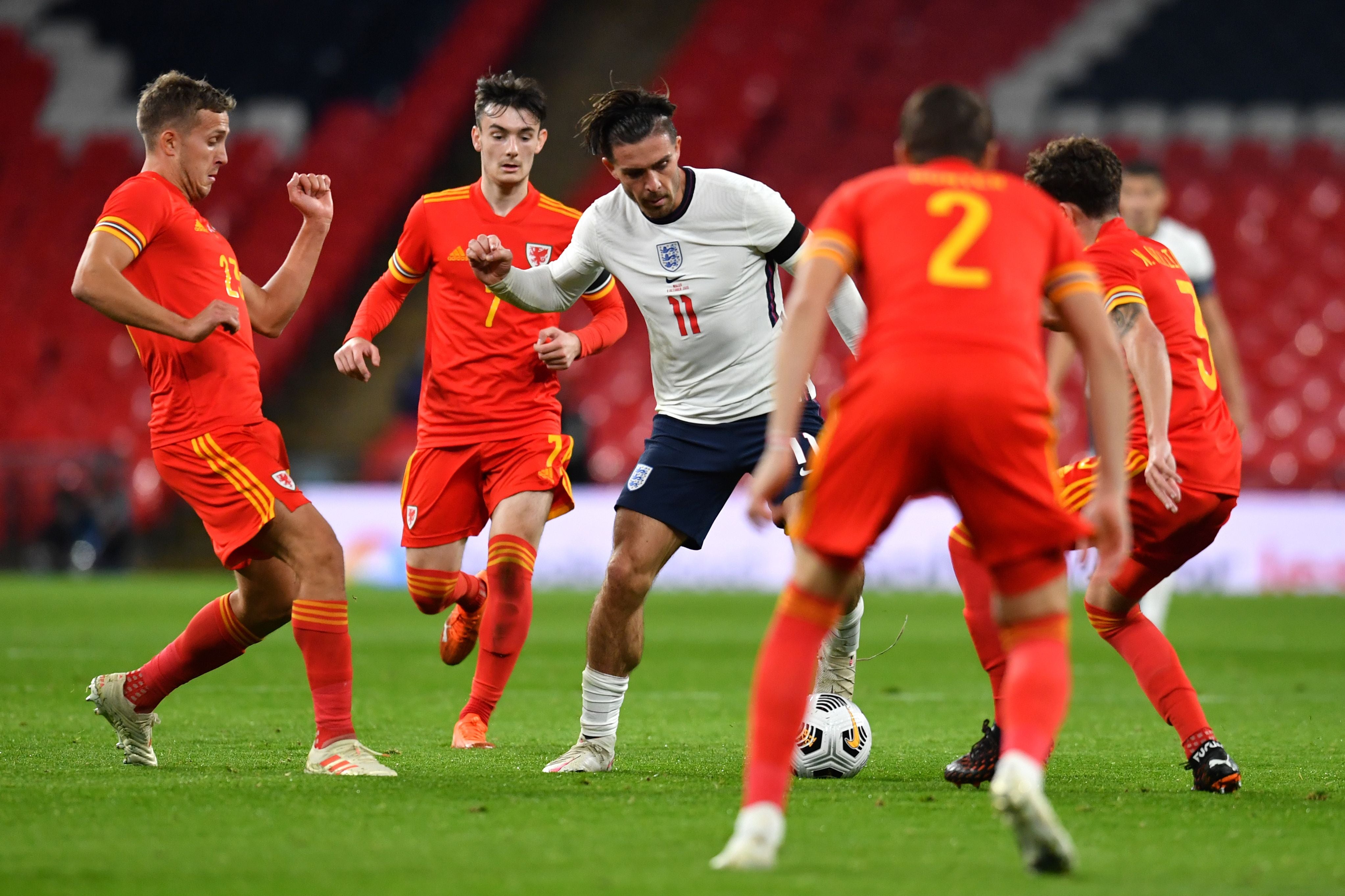 Aston Villa captain Jack Grealish in action against Wales