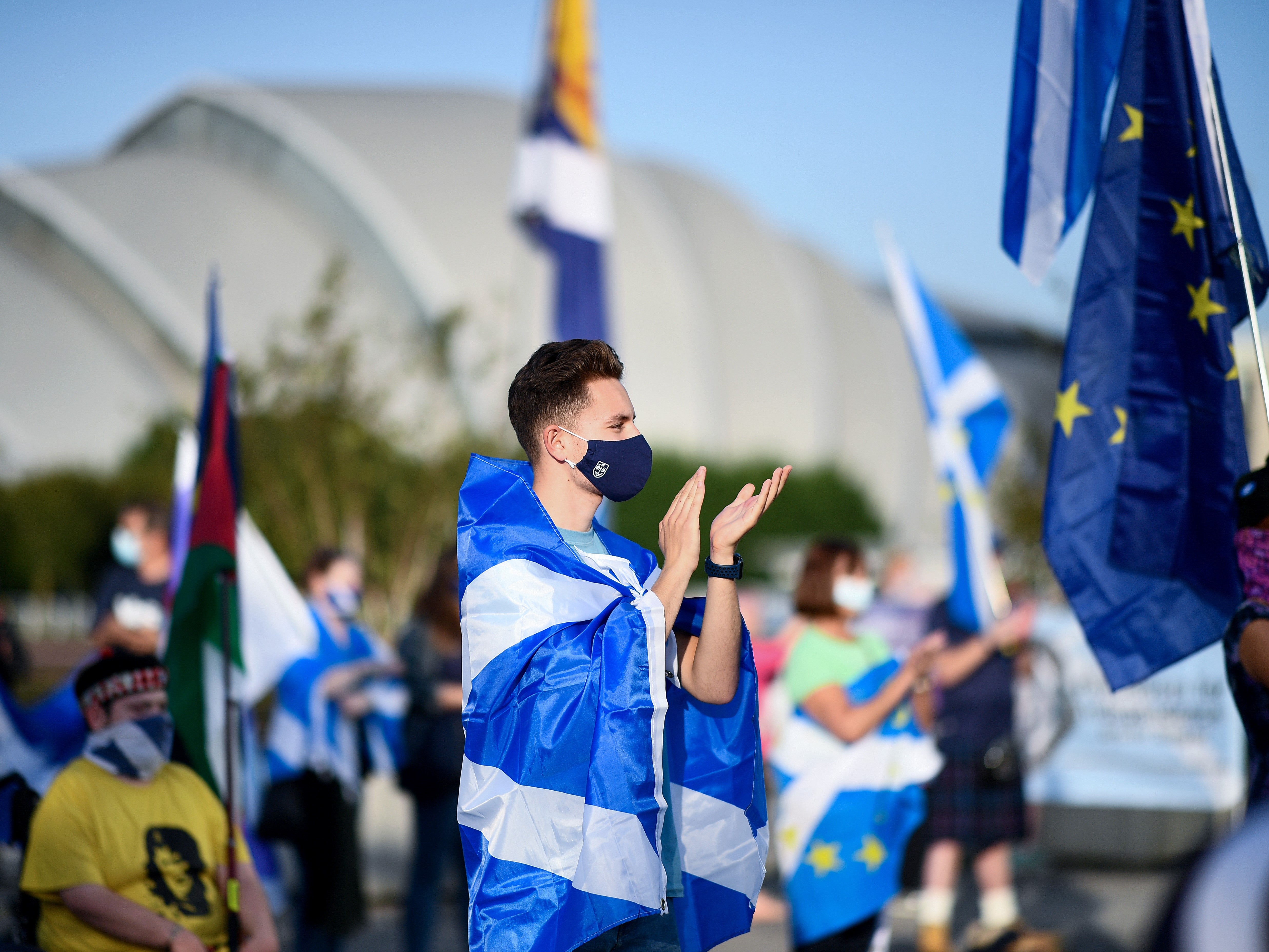 A socially distanced rally for Scottish independence in Glasgow in September