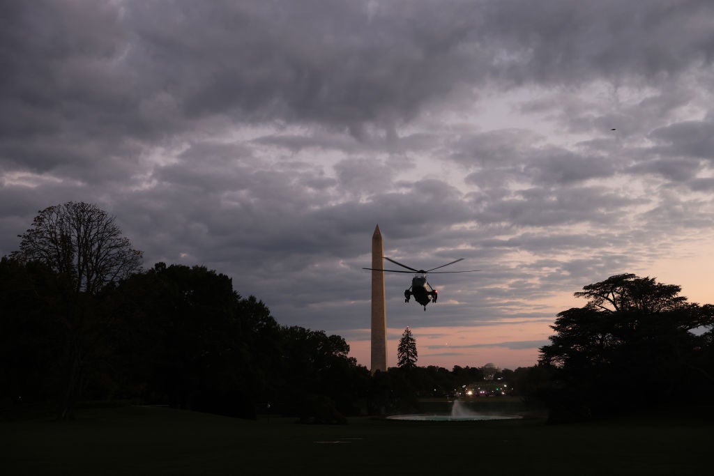 US Marine One returns President Donald Trump to the White House from Walter Reed National Military Medical Center