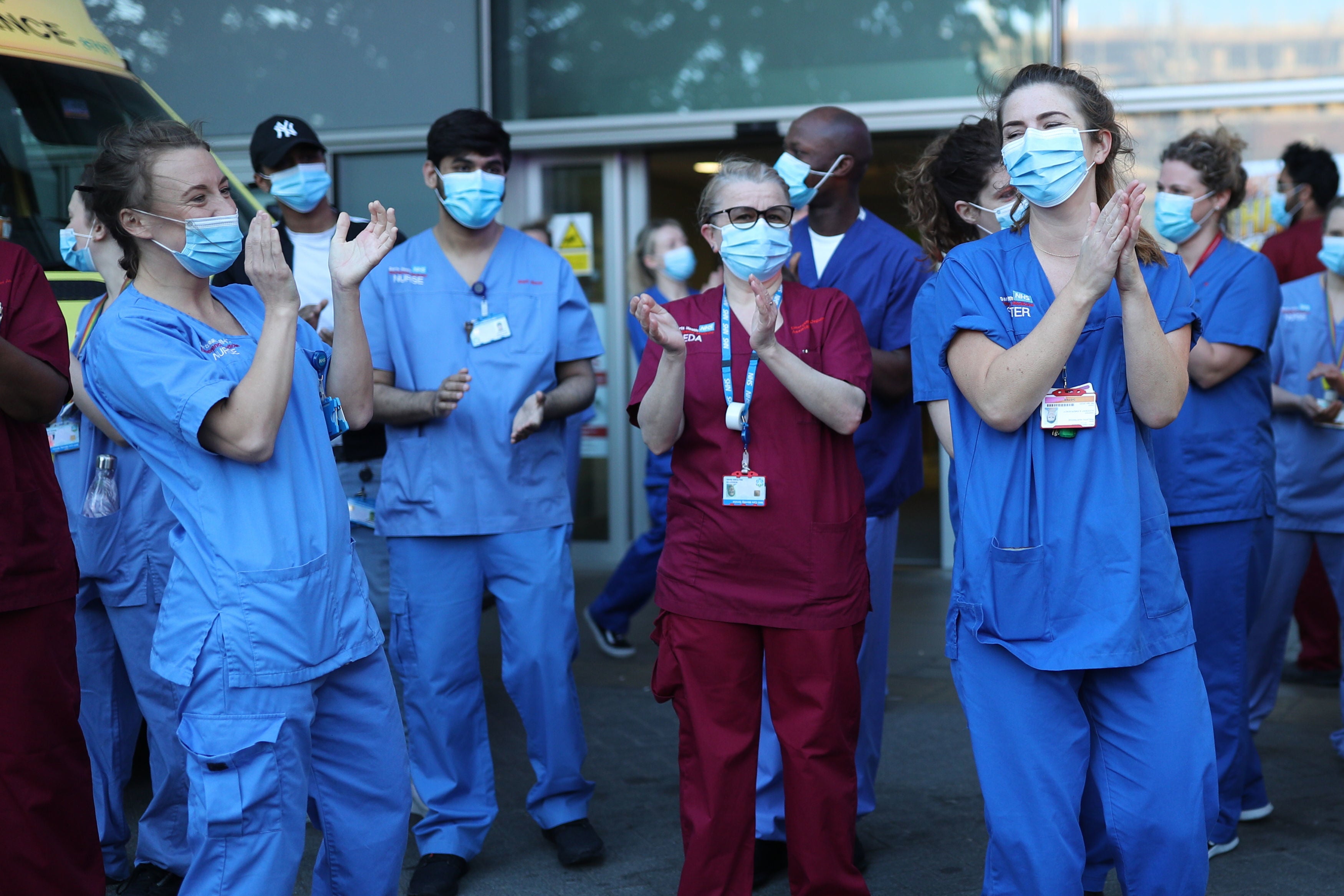 NHS staff salute local heroes during a Clap for Carers event