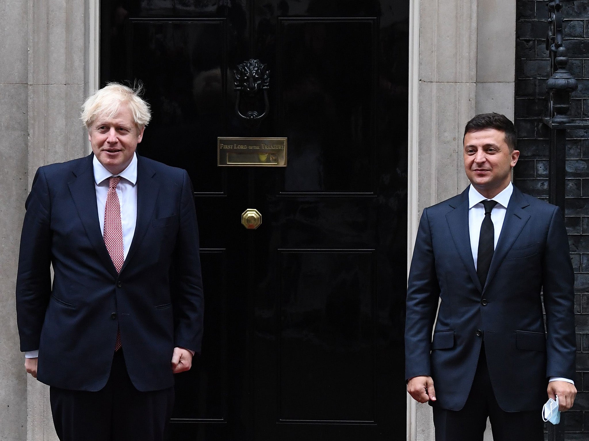 Boris Johnson greets Volodymyr Zelensky outside 10 Downing Street