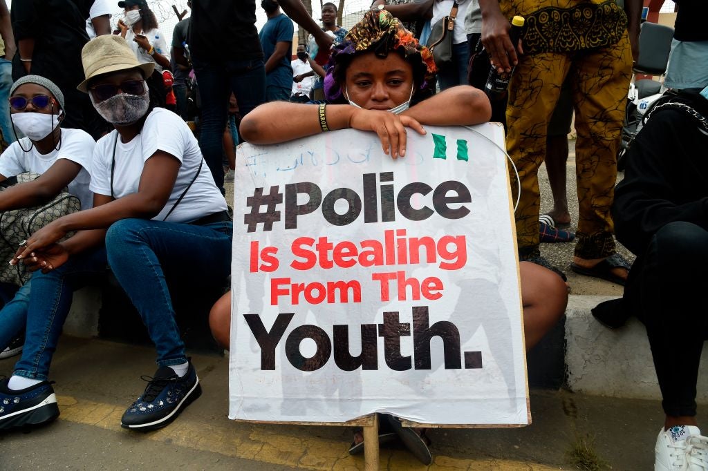 Nigerian protester calling for an end to the Special Anti-Robbery Squad