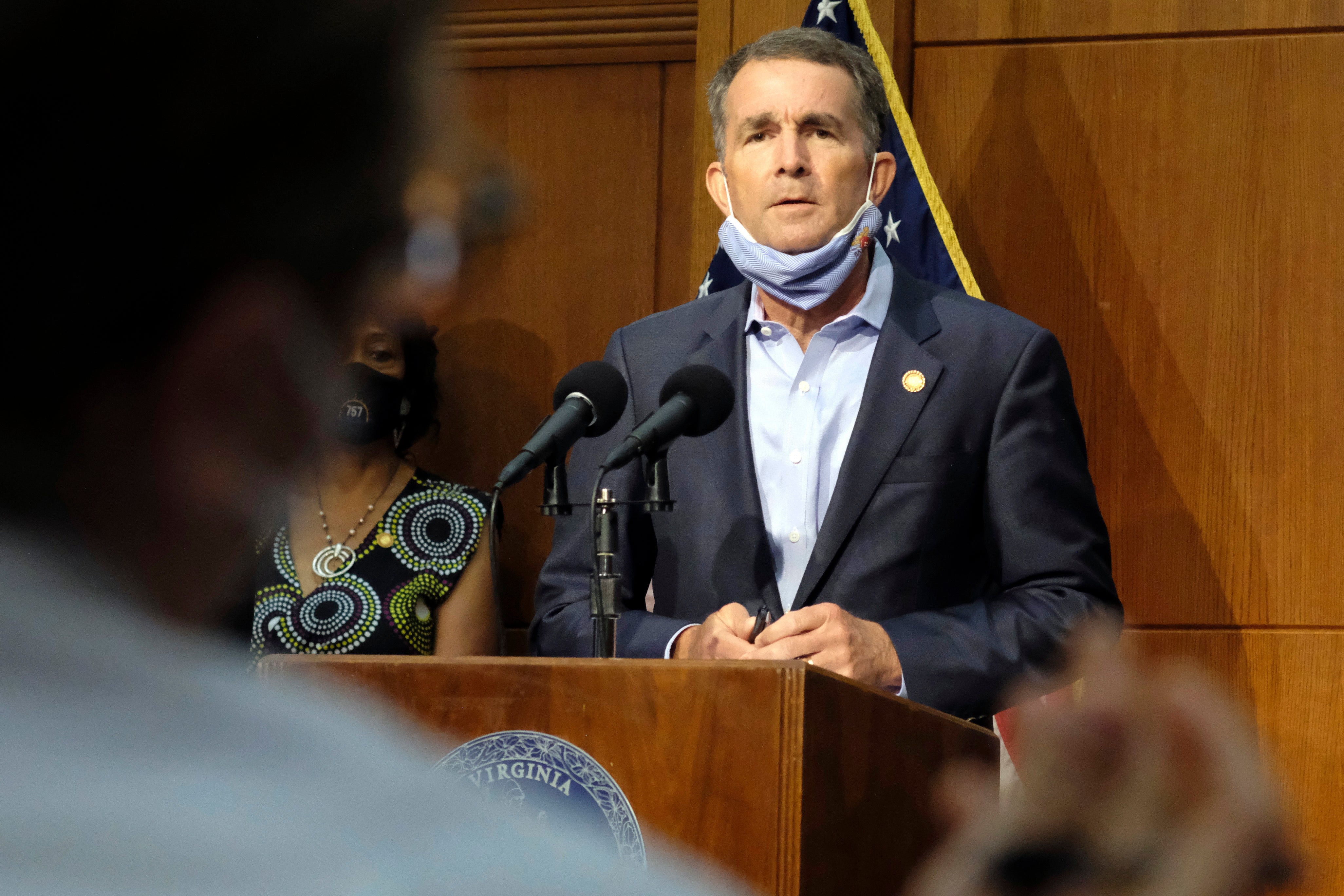 Virginia’s Democratic Governor Ralph Northam addresses reporters on 25 September 2020.