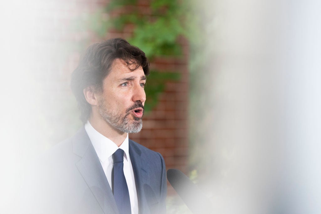 Clouds gathering: the Canadian prime minister speaks at his daily coronavirus briefing in Ottawa