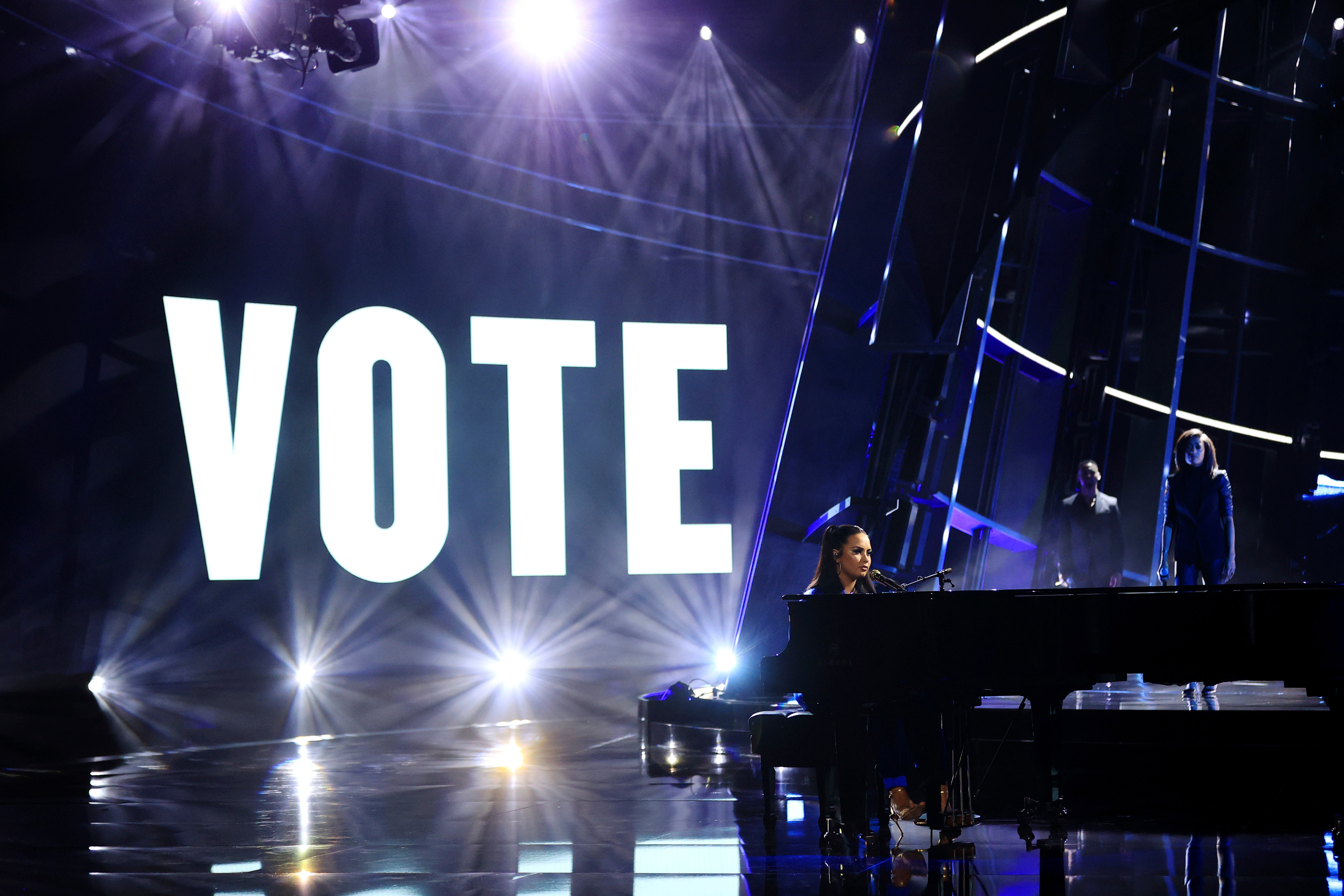 Demi Lovato performs "Commander in Chief" for the Billboard Music Awards on Oct. 14, 2020, at the Dolby Theatre in Los Angeles