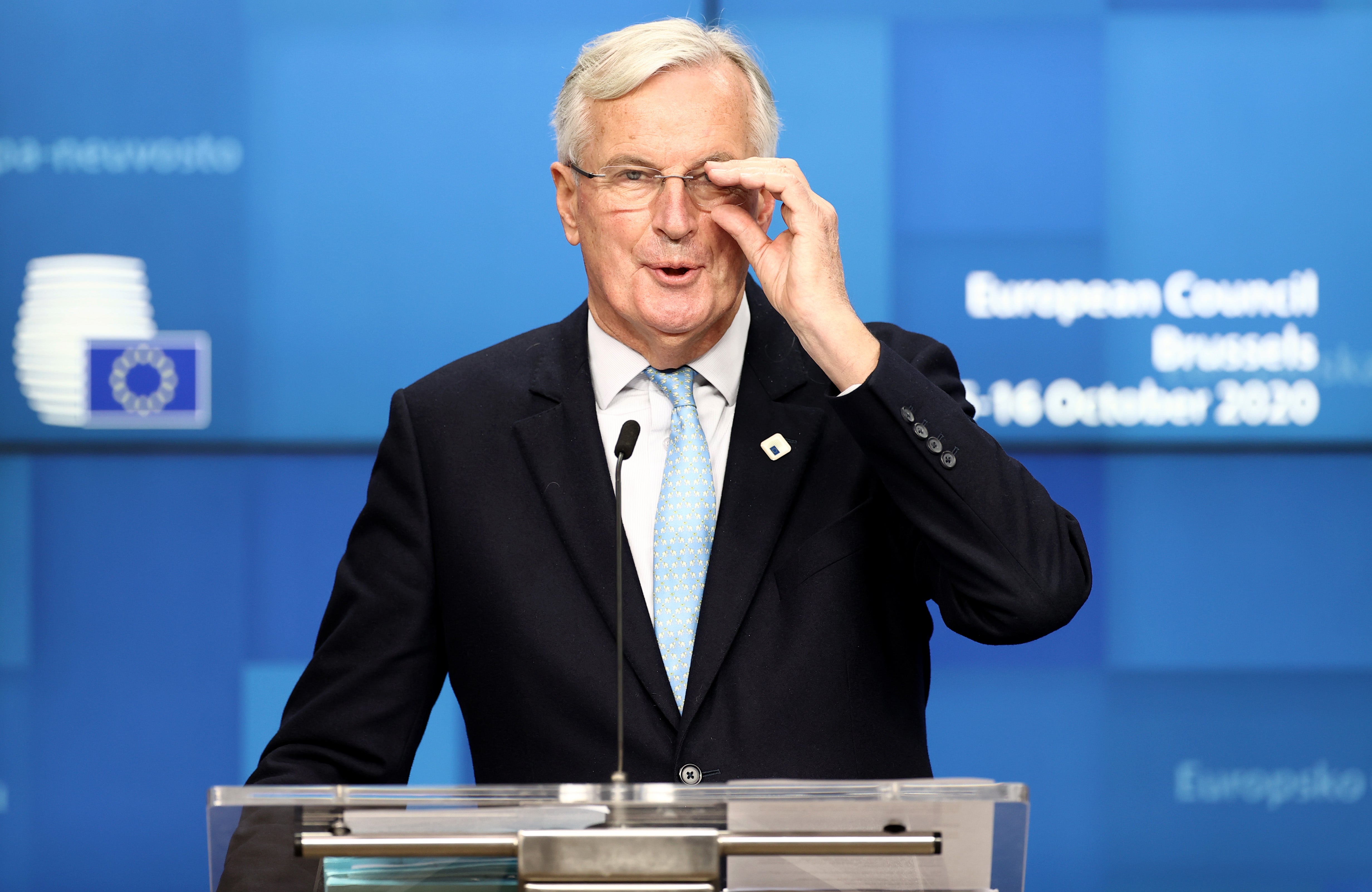 Michel Barnier speaking at his press conference following the meeting