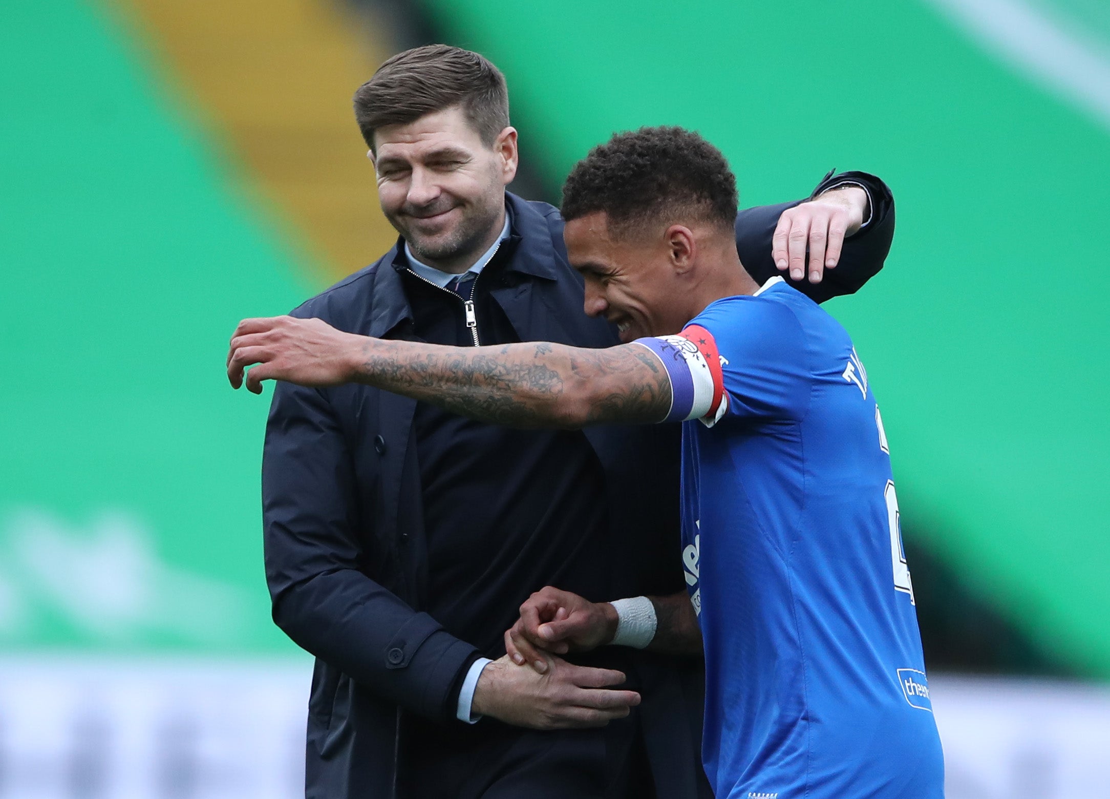 Steven Gerrard congratulates Rangers’ James Tavernier