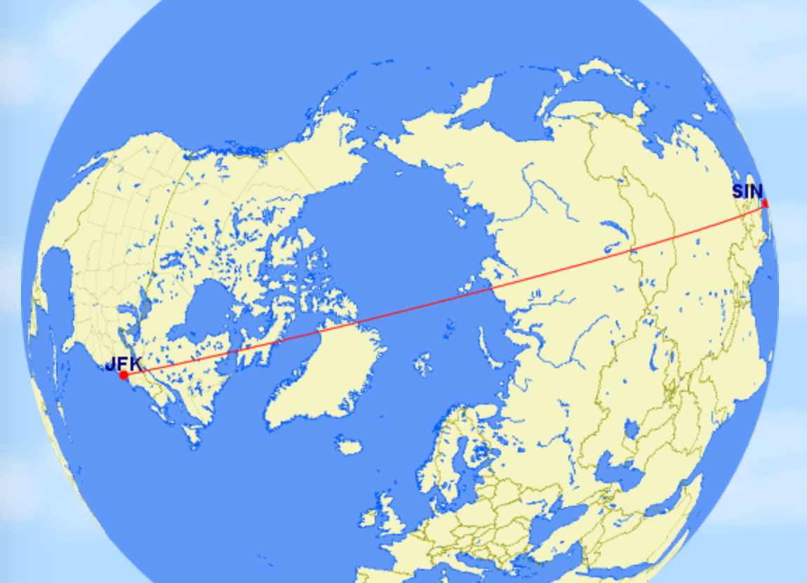 Long haul: the shortest route between New York JFK and Singapore