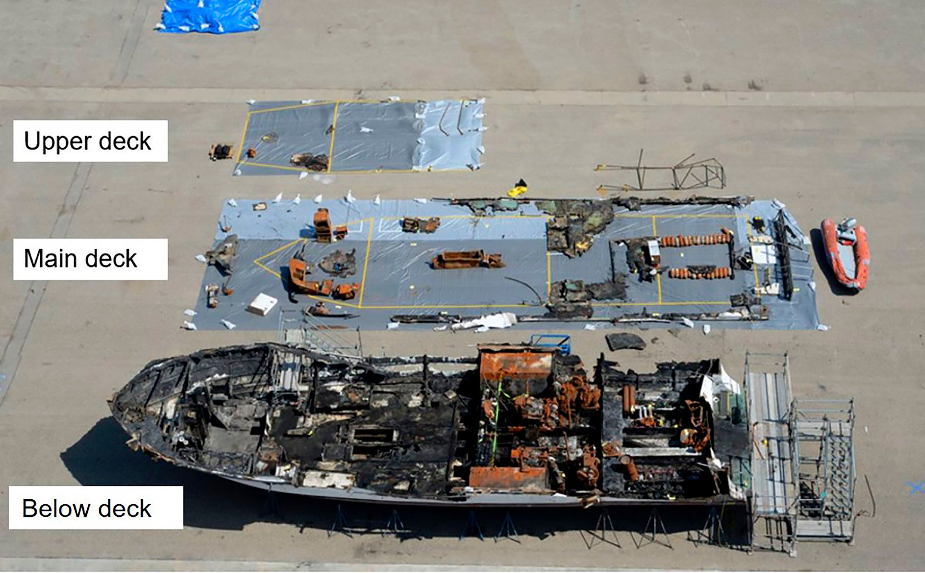 A dive boat fire that killed 34 people off the coast of California was probably caused by mobile phones left charging overnight, according to investigators.