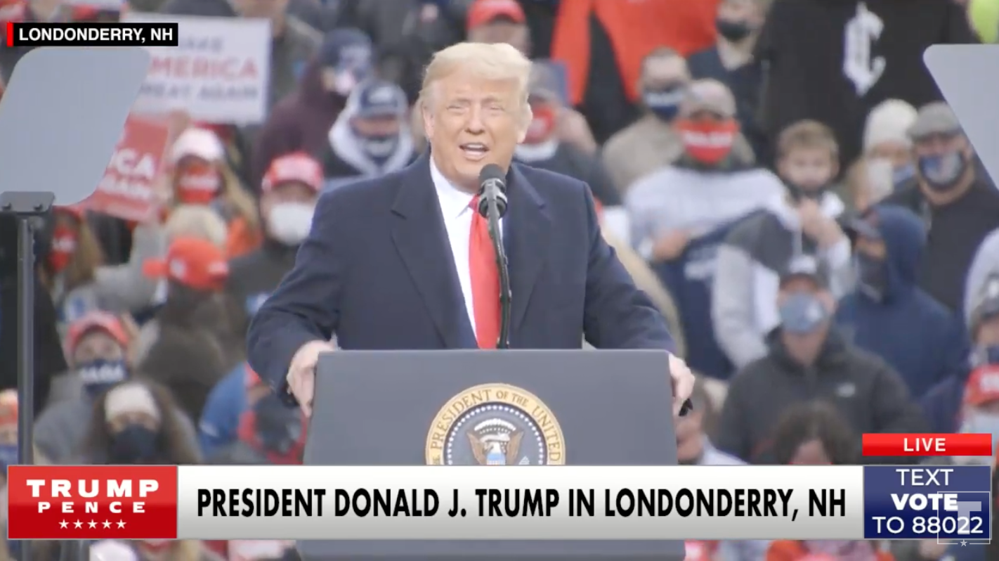 Trump speaks to a crowd in New Hampshire