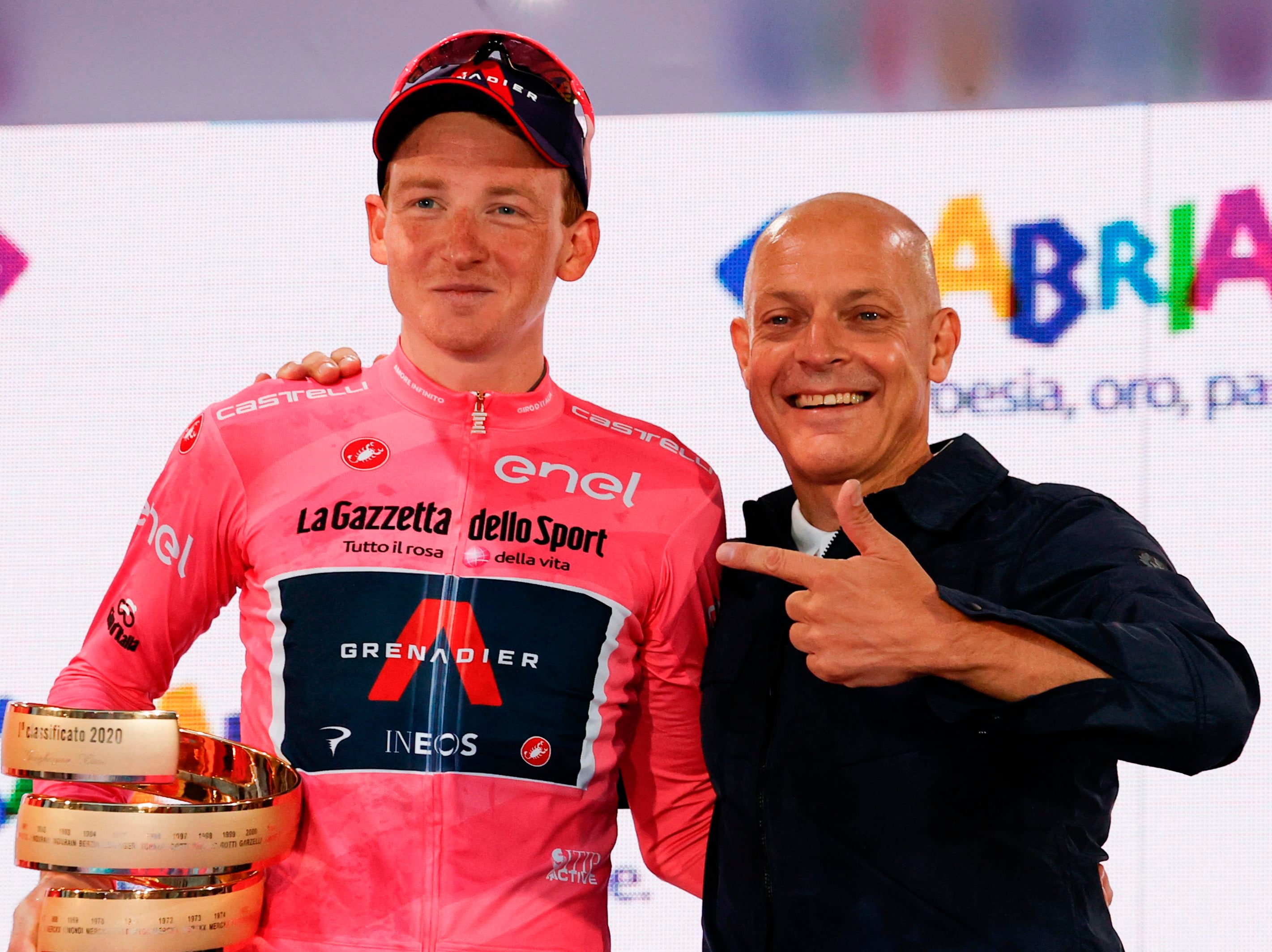 Giro d’Italia winner Tao Geoghegan Hart (left) with Sir Dave Brailsford