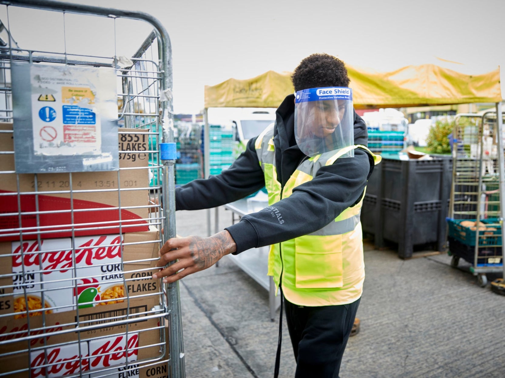 Marcus Rashford visits FareShare in Greater Manchester during his food poverty campaign