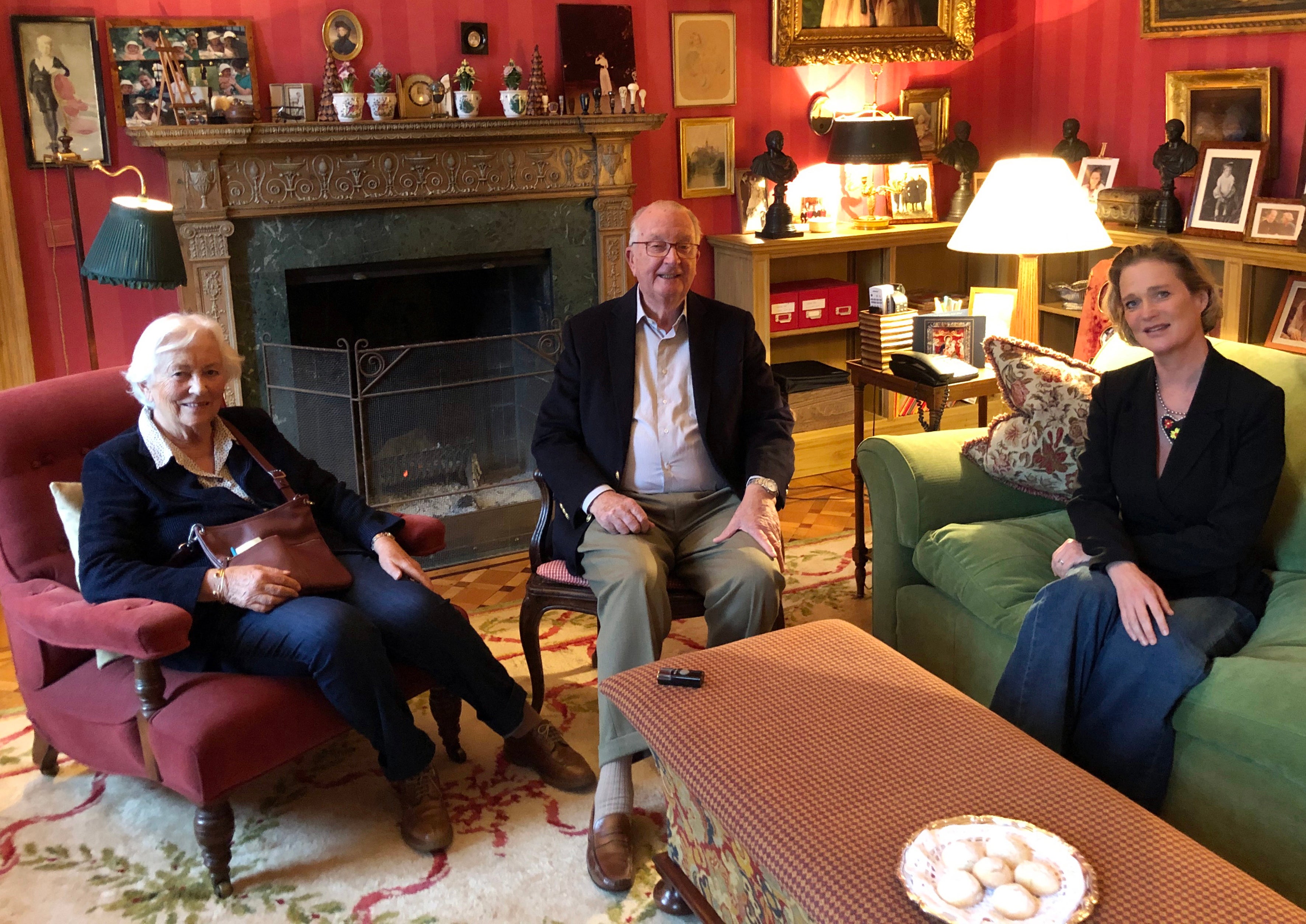 Delphine Boel (R), now Belgium’s Delphine de Saxe-Cobourg Gotha, meeting her biological father, King Albert II (C), and Queen Paola during an informal meeting in Brussels, Belgium 25 October 2020 (issued 27 Ocober 2020). (EPA/HANDOUT )