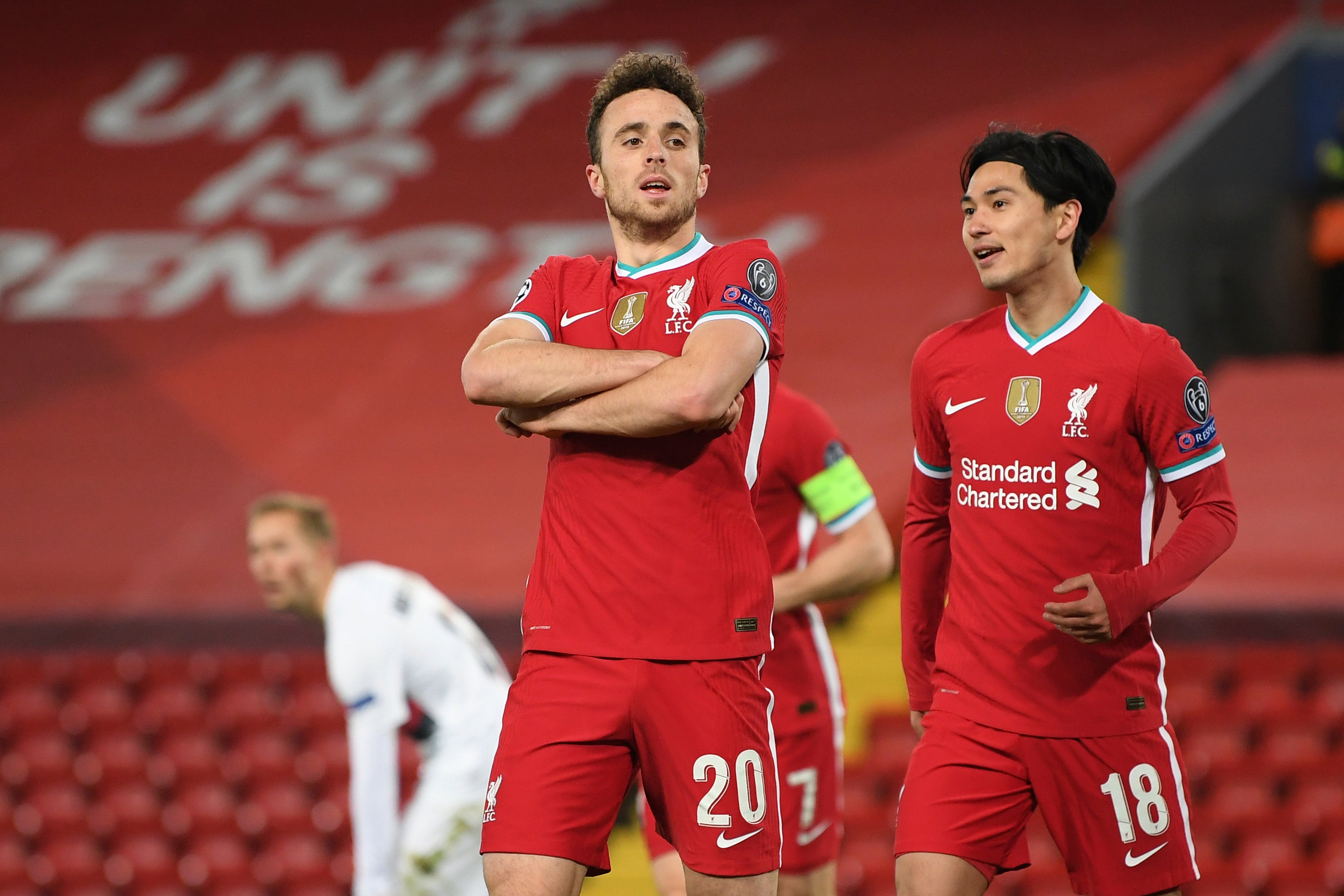 Diogo Jota celebrates after scoring Liverpool’s opener