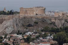 Military aircraft perform fly-bys on Greek national holiday