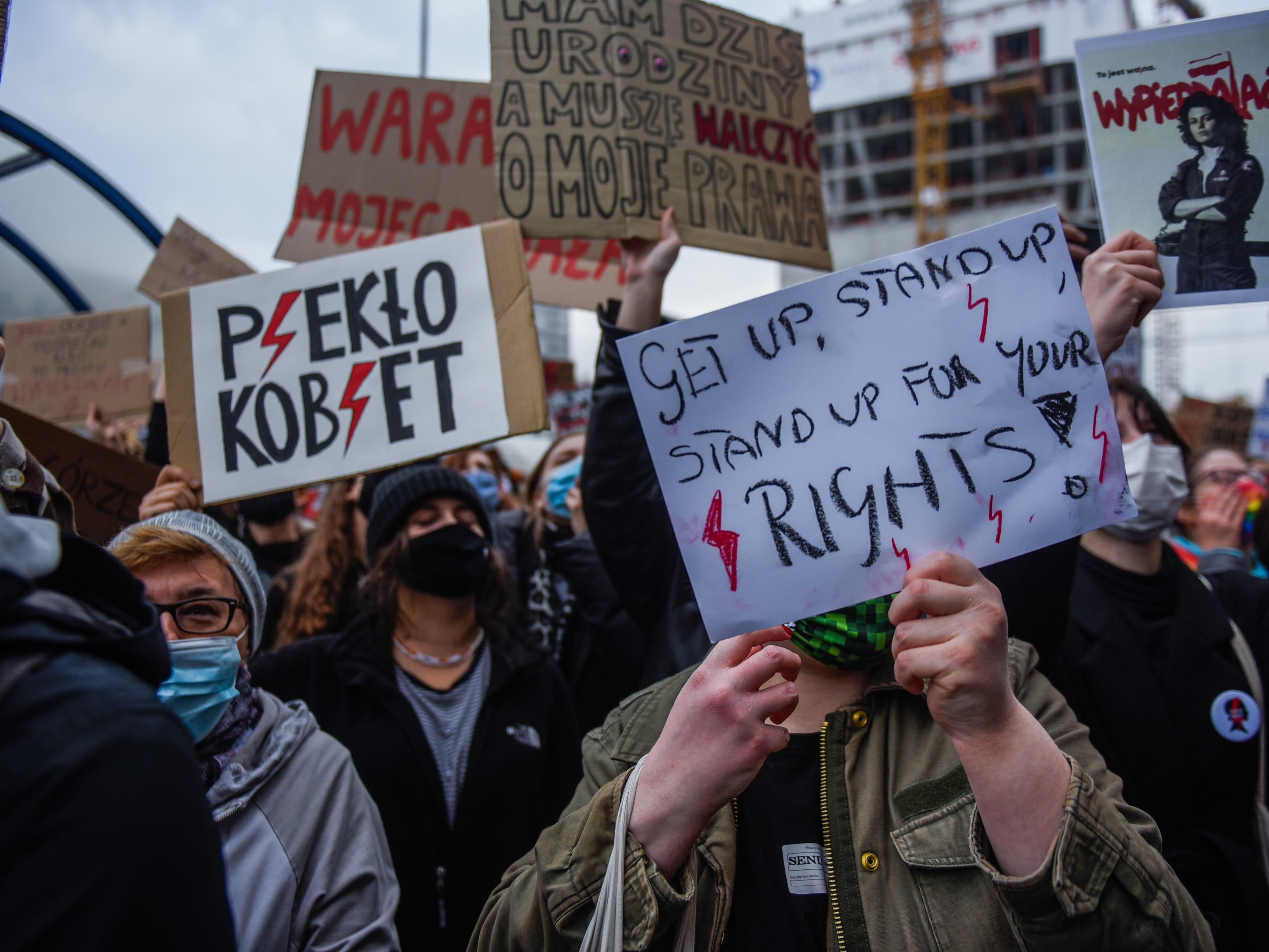 People in Warsaw participate in a national strike against tightening of Poland’s abortion law