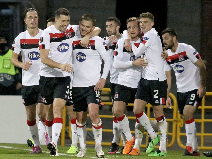 Dundalk’s players celebrate scoring against Molde