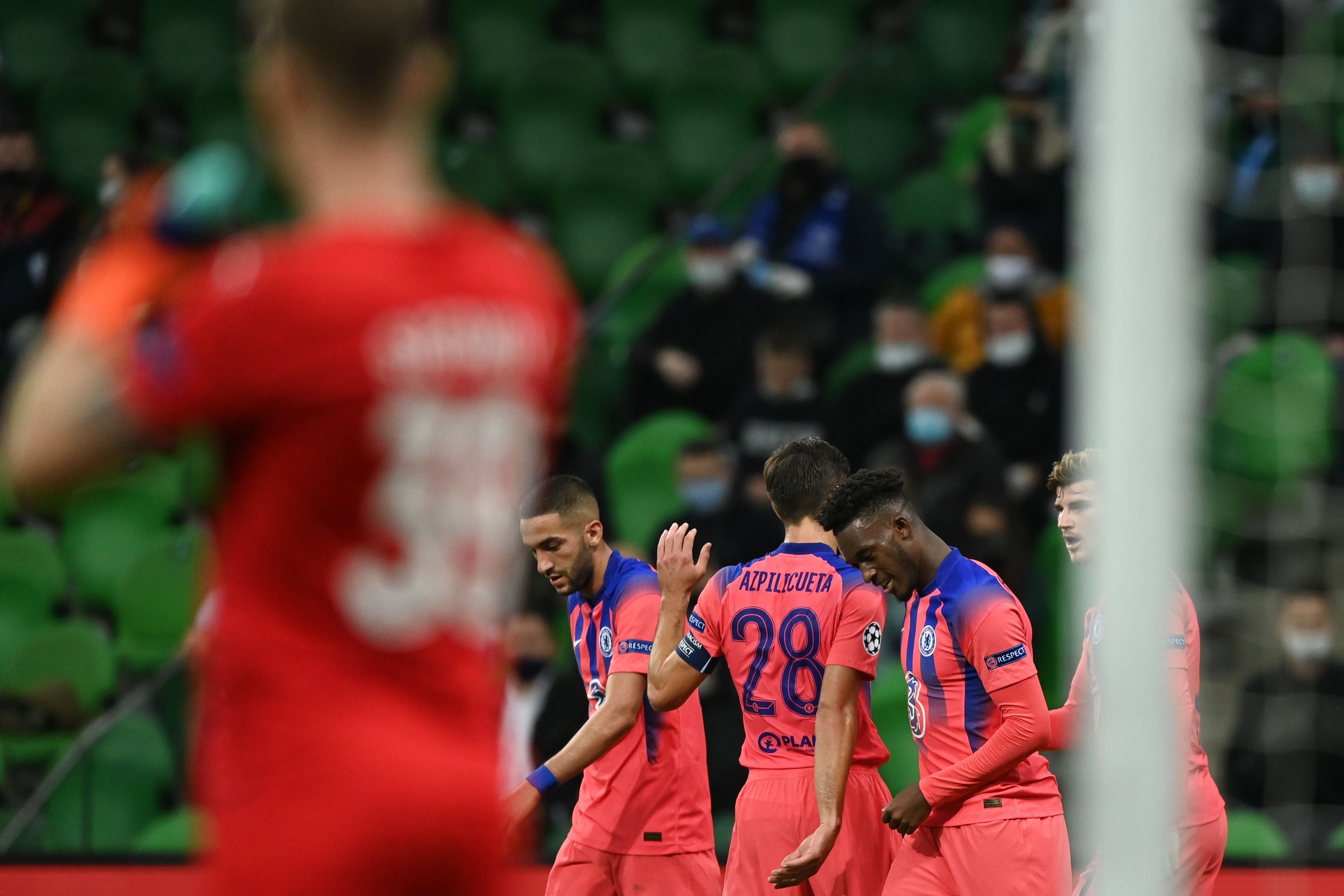 Callum Hudson-Odoi celebrates after scoring for Chelsea